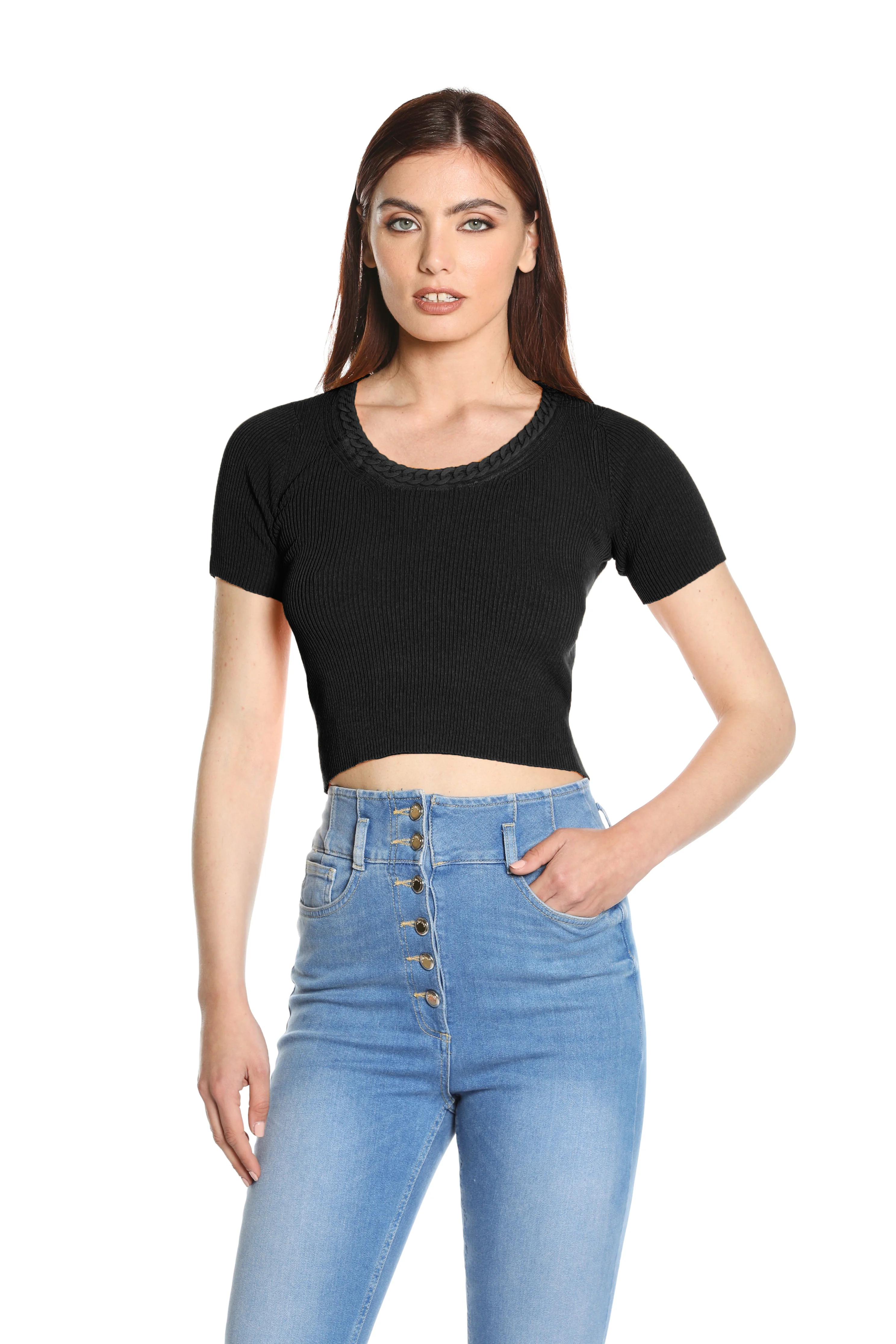 Maglia VRENTUN corta mezza manica con bordo collana a costina - Image 2
