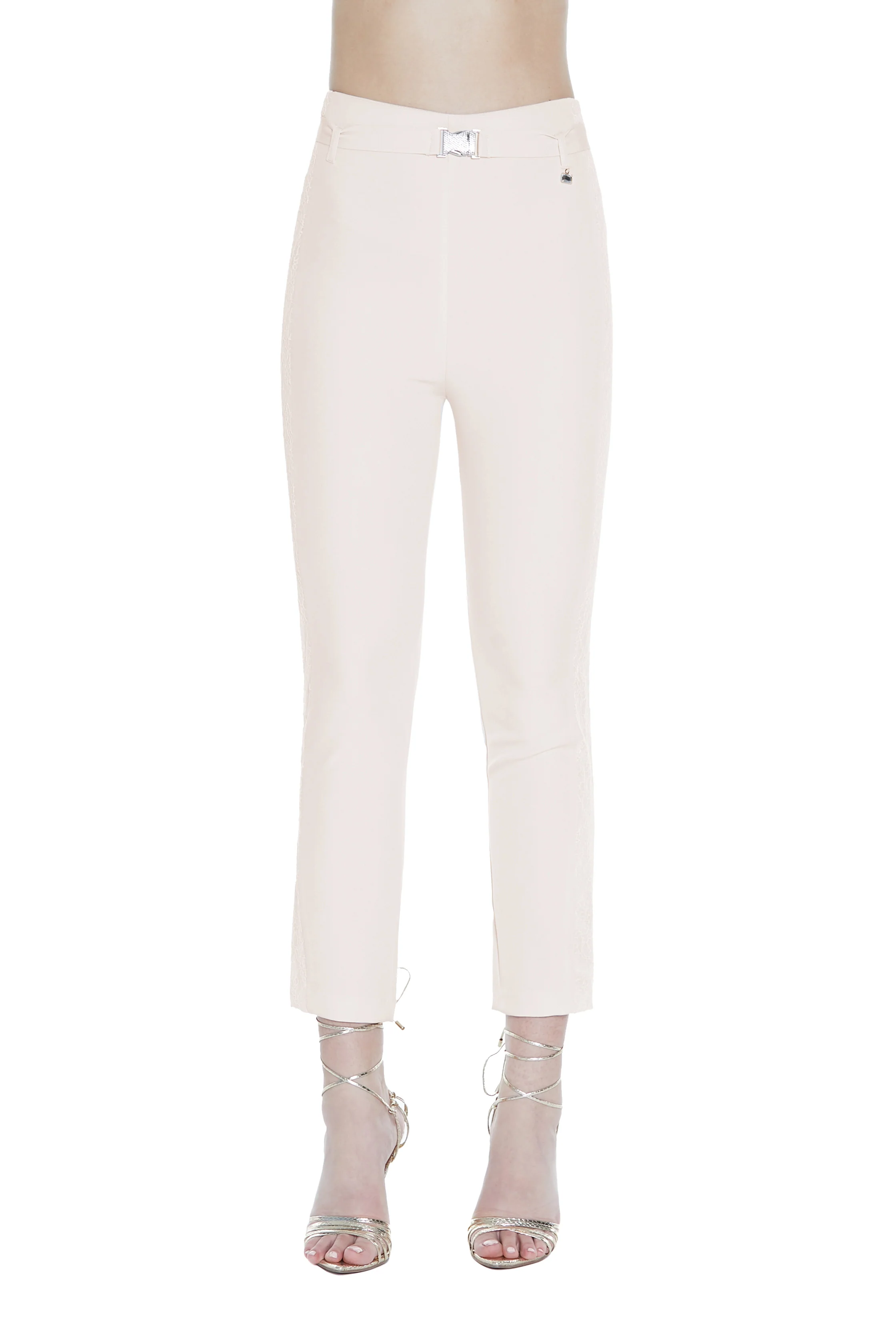 Panta ALMACH capri con bande tulle ricamo più cintura fibbia strass - Image 3