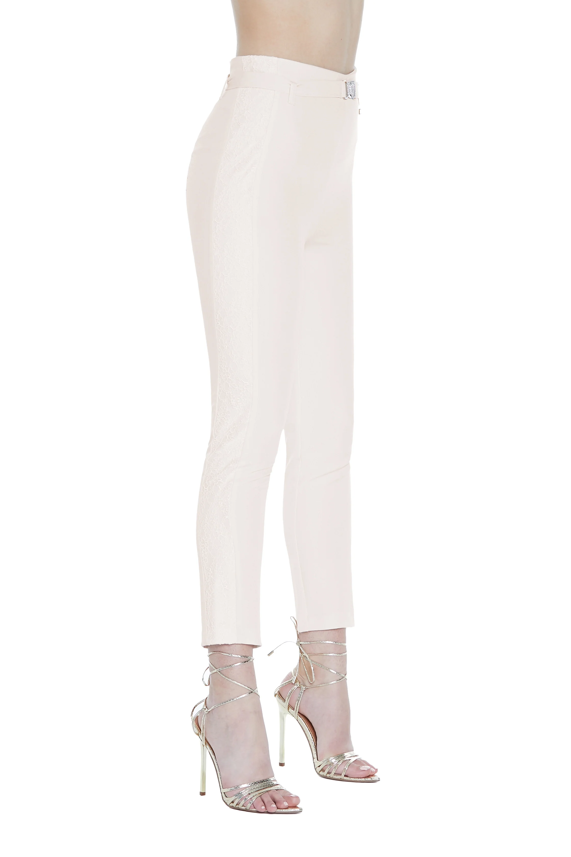 Panta ALMACH capri con bande tulle ricamo più cintura fibbia strass - Image 4