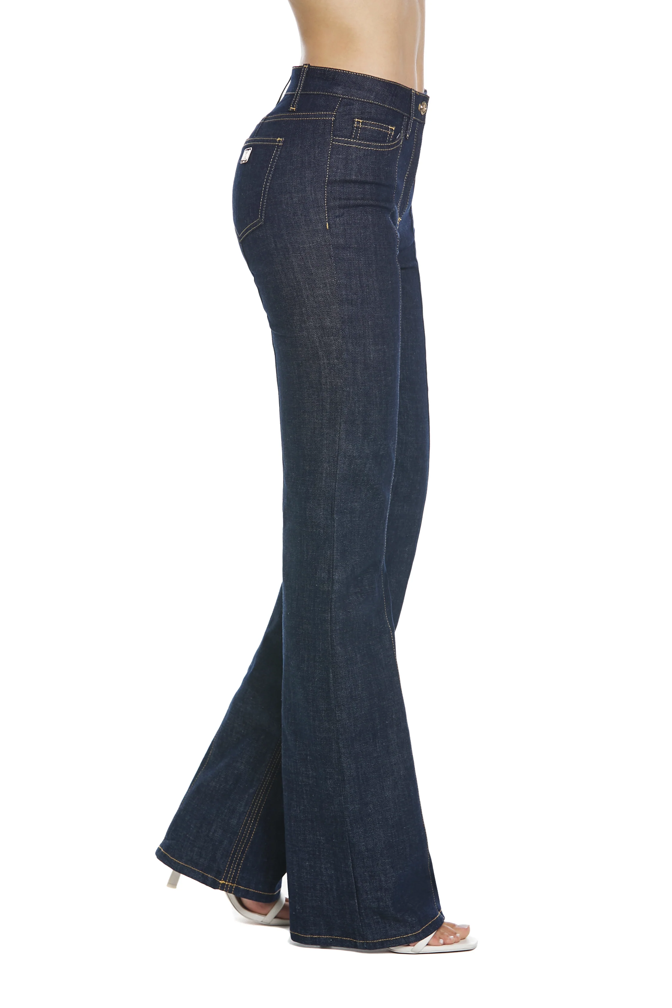 Panta ASTRID vita alta 5 tasche con impunture zampetta denim blu - Image 3