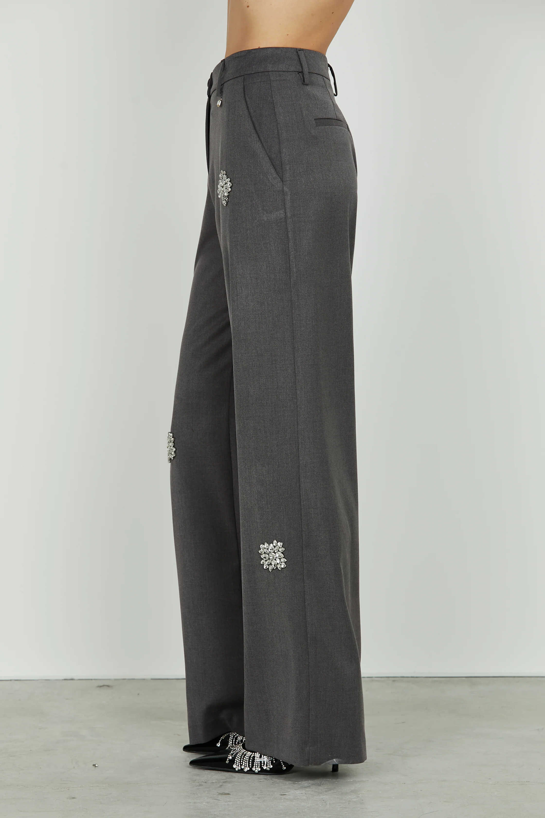 Panta AVEZ_J vita alta ampio applicazioni fiori strass - Image 3