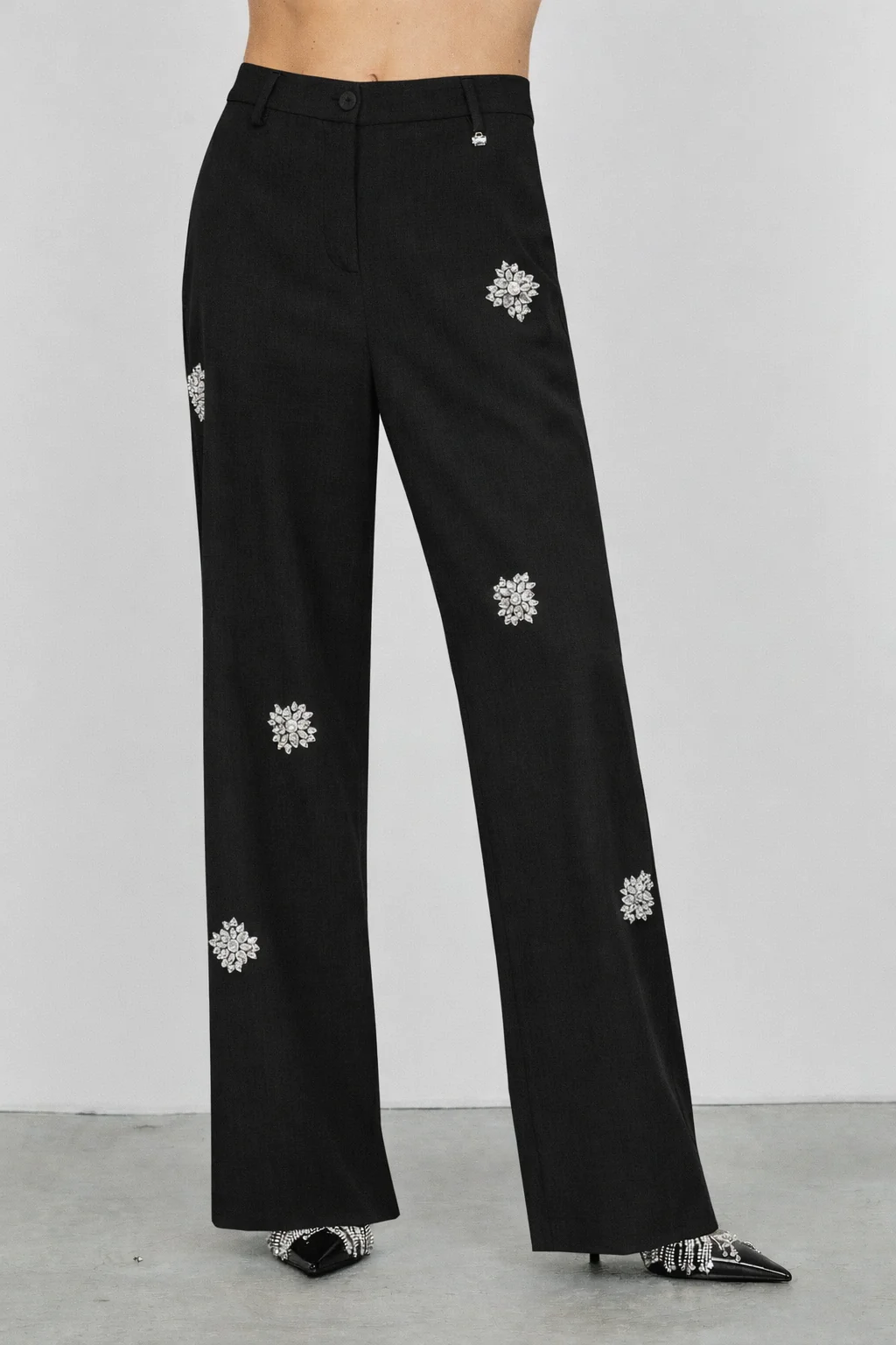 Panta AVEZ_J vita alta ampio applicazioni fiori strass - Image 6