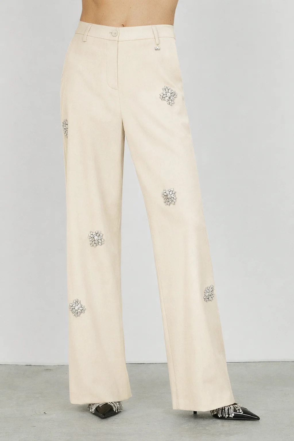 Panta AVEZ_J vita alta ampio applicazioni fiori strass - Image 7