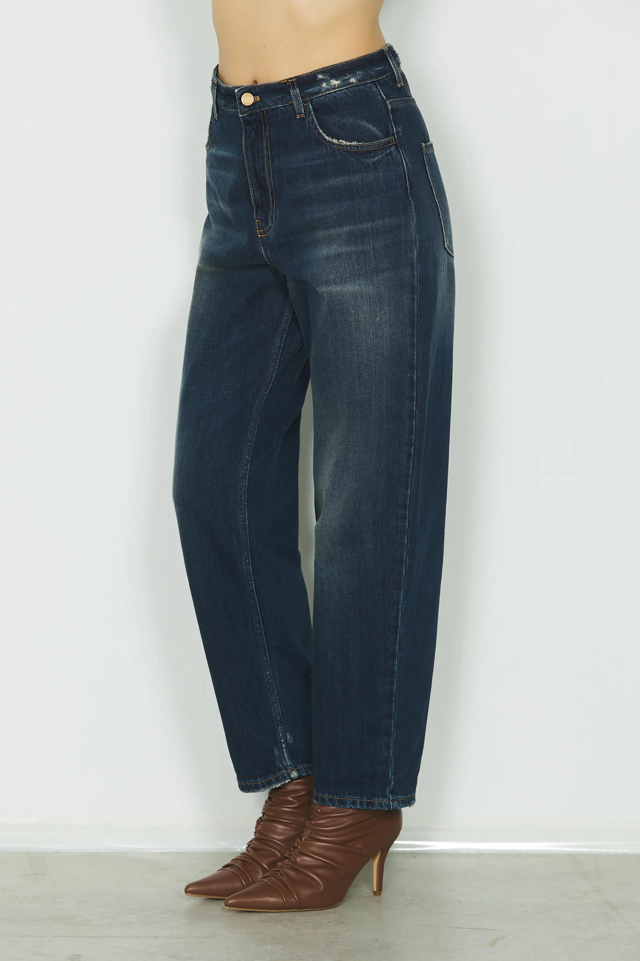 Panta CARLA_21 baggy fit vita media 5 ts con rotture cintura in blue denim - Image 2
