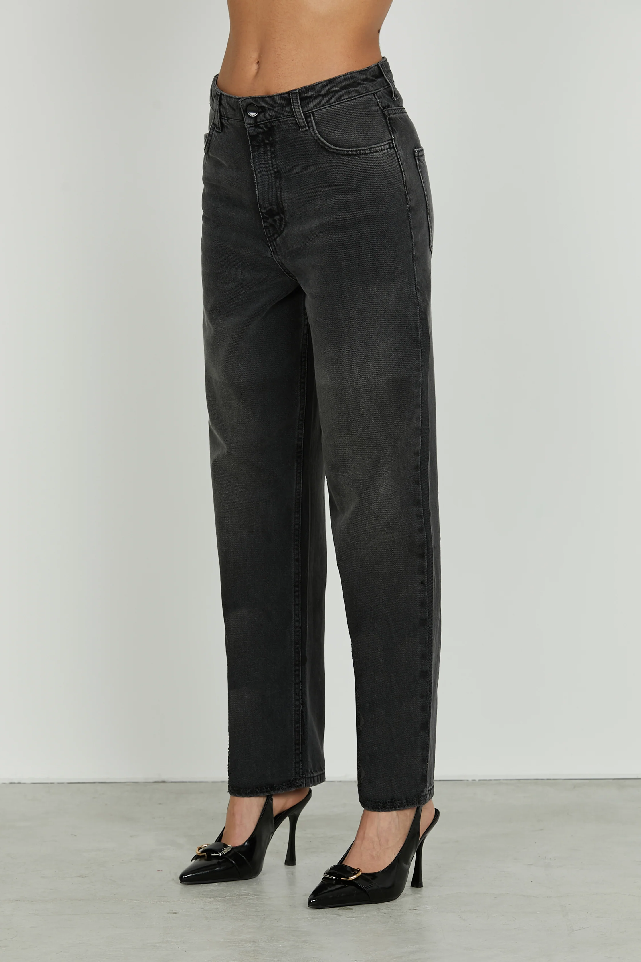 Panta CARLA_31_snz vita media 4 tasche baggy fit denim black - Image 2