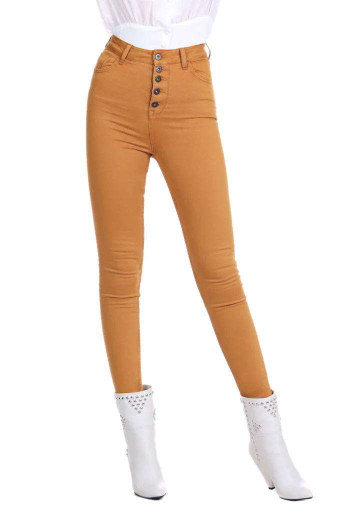 Pantalone COLLI_COLOR vita alta con bottoni 5ts più ricamo logo - Image 3