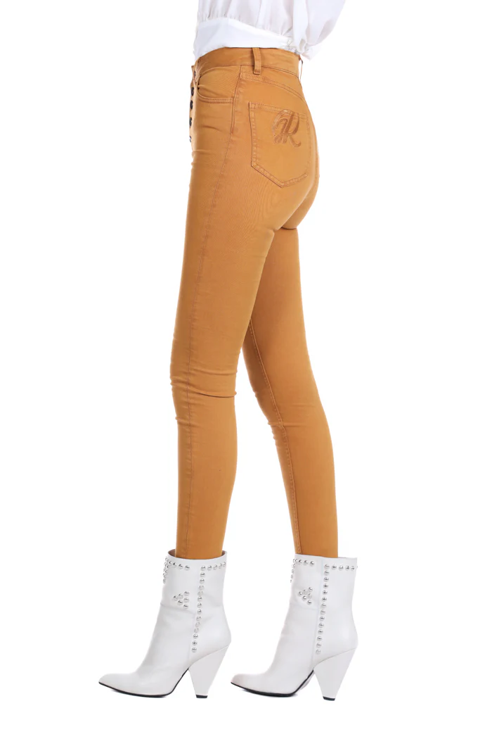 Pantalone COLLI_COLOR vita alta con bottoni 5ts più ricamo logo - Image 4