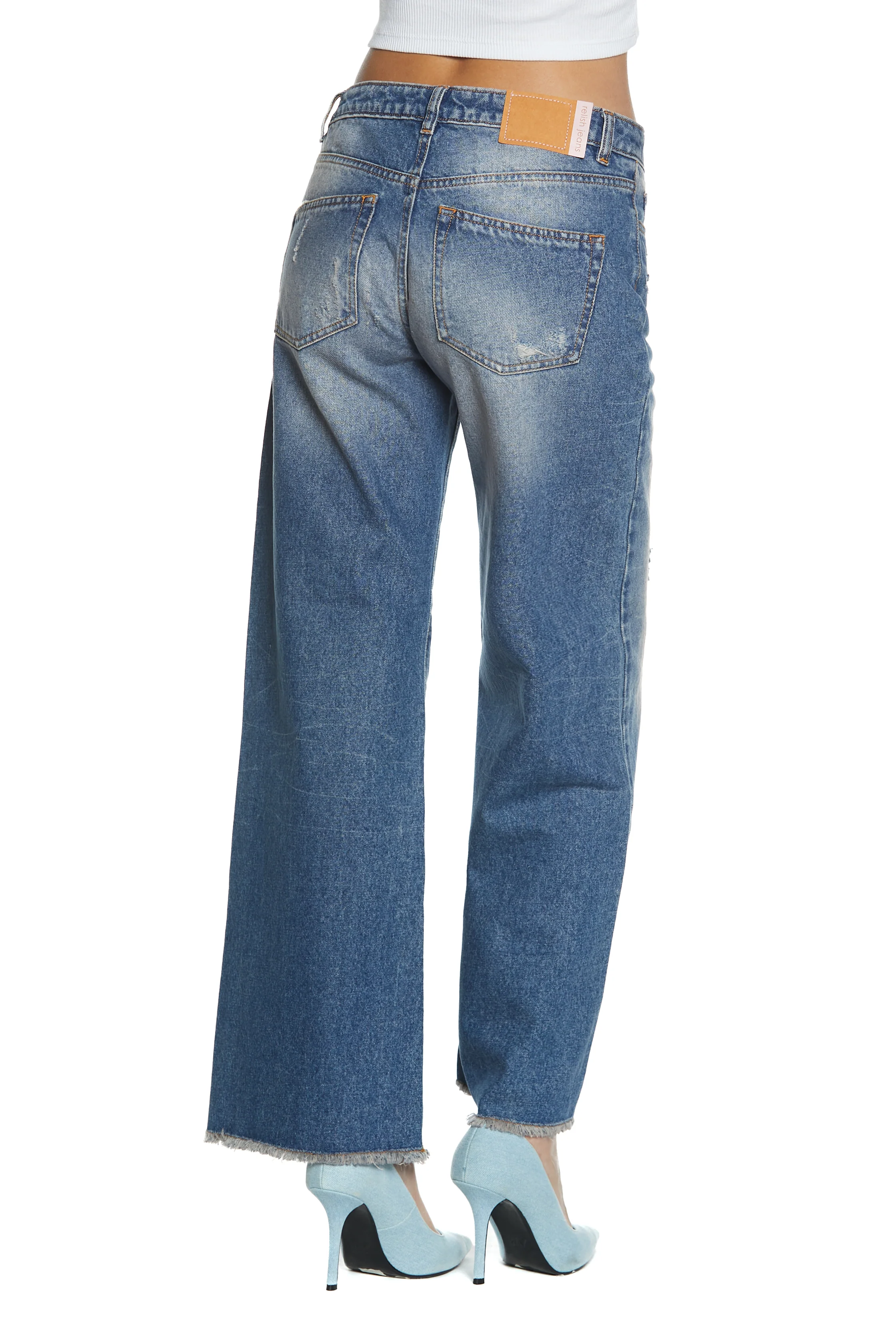 Panta ELLE_2 vita media 5tasche  con sporcatura straight fit denim blu - Image 3