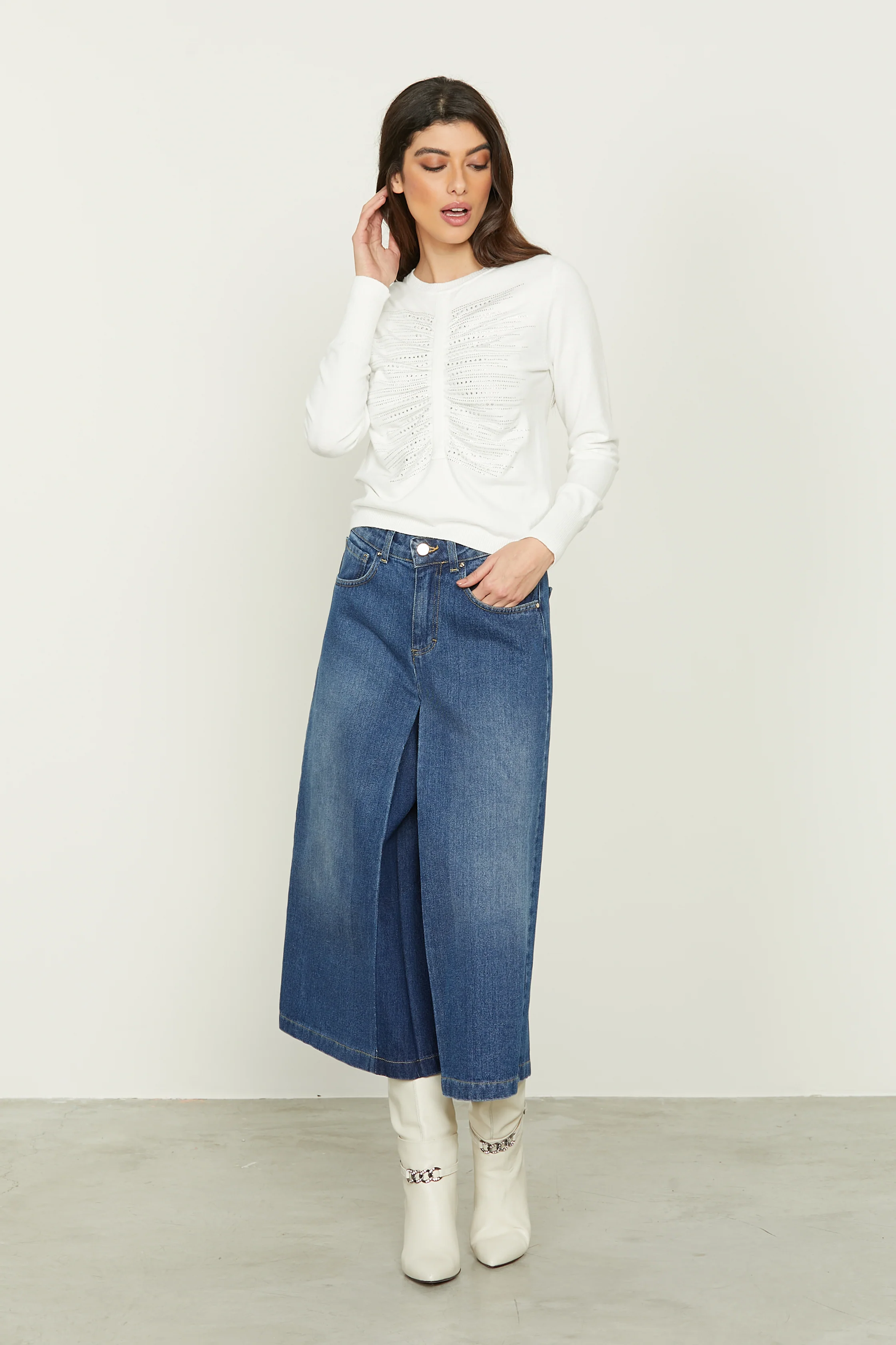 Jeans HEACHY vita alta 5 ts effetto gonna pantalone denim