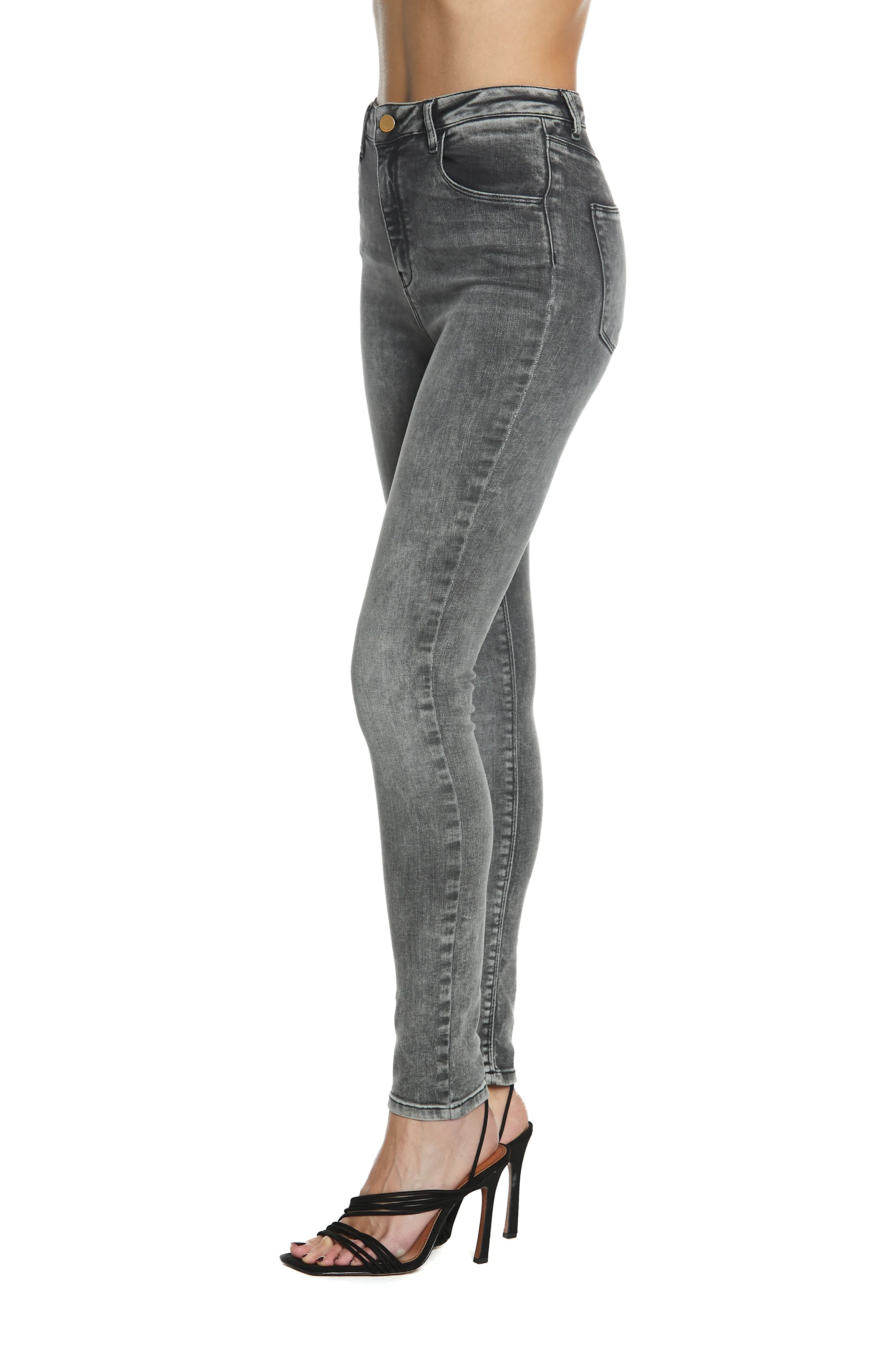 Panta KATE_3 vita alta 4 tasche  slim fit denim black - Image 3