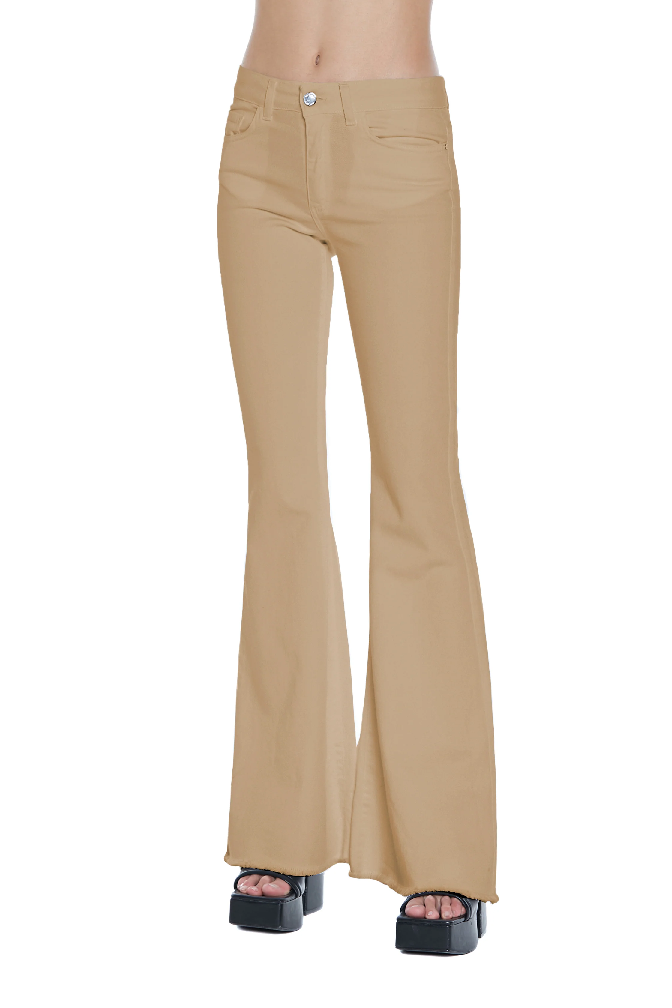 Pantalone LINJA vita alta zampa 5 tasche fondo sfrangiato drill - Image 7