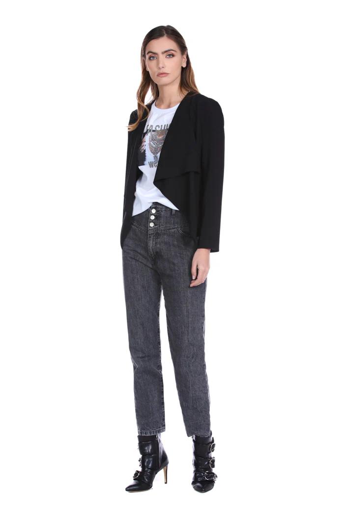 Jeans MILAS vita alta con bustino smoking più 4 ts denim black - Image 4