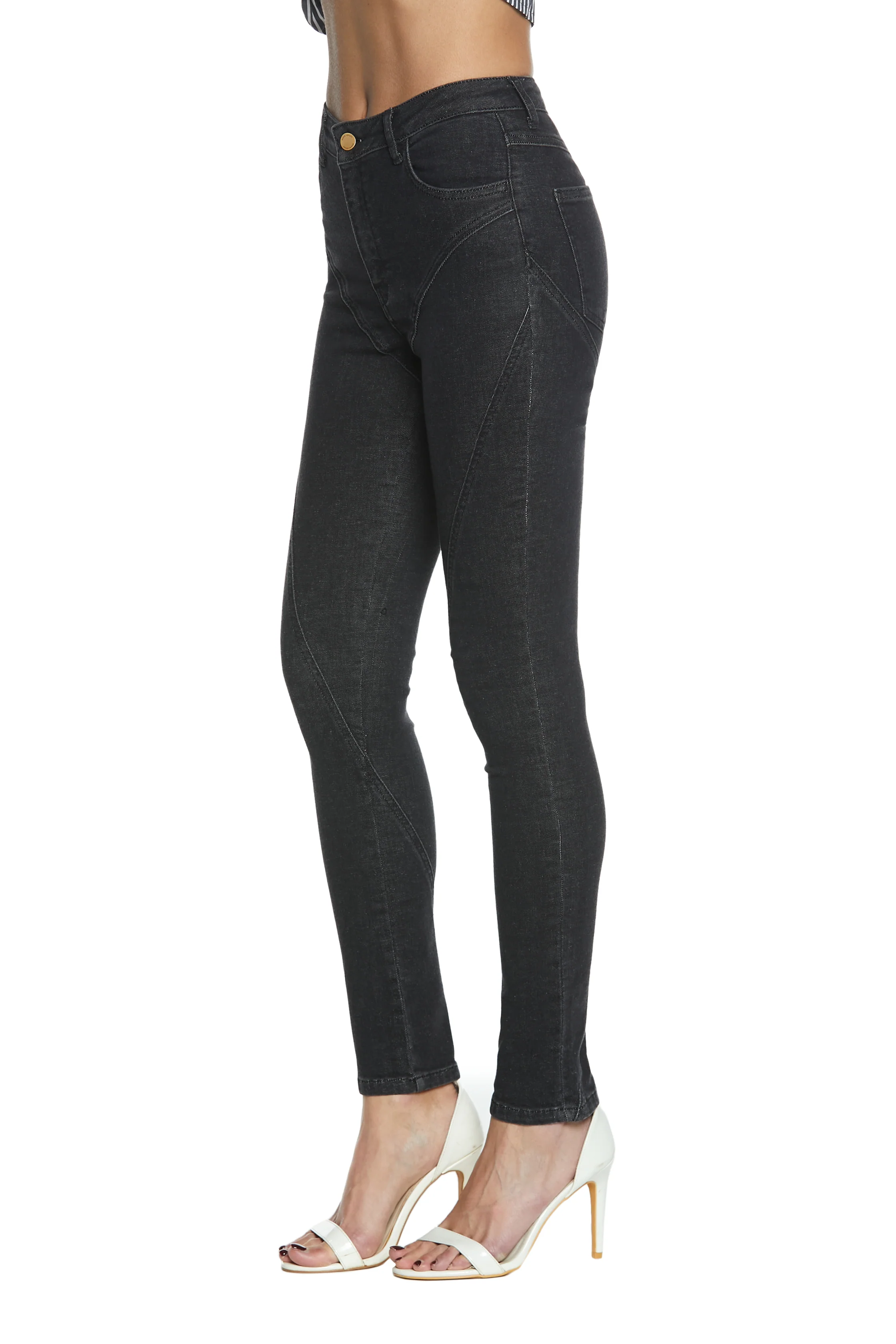 Panta NAOMI_3 vita alta 4 tasche  con tagli effetto push-up denim black - Image 2