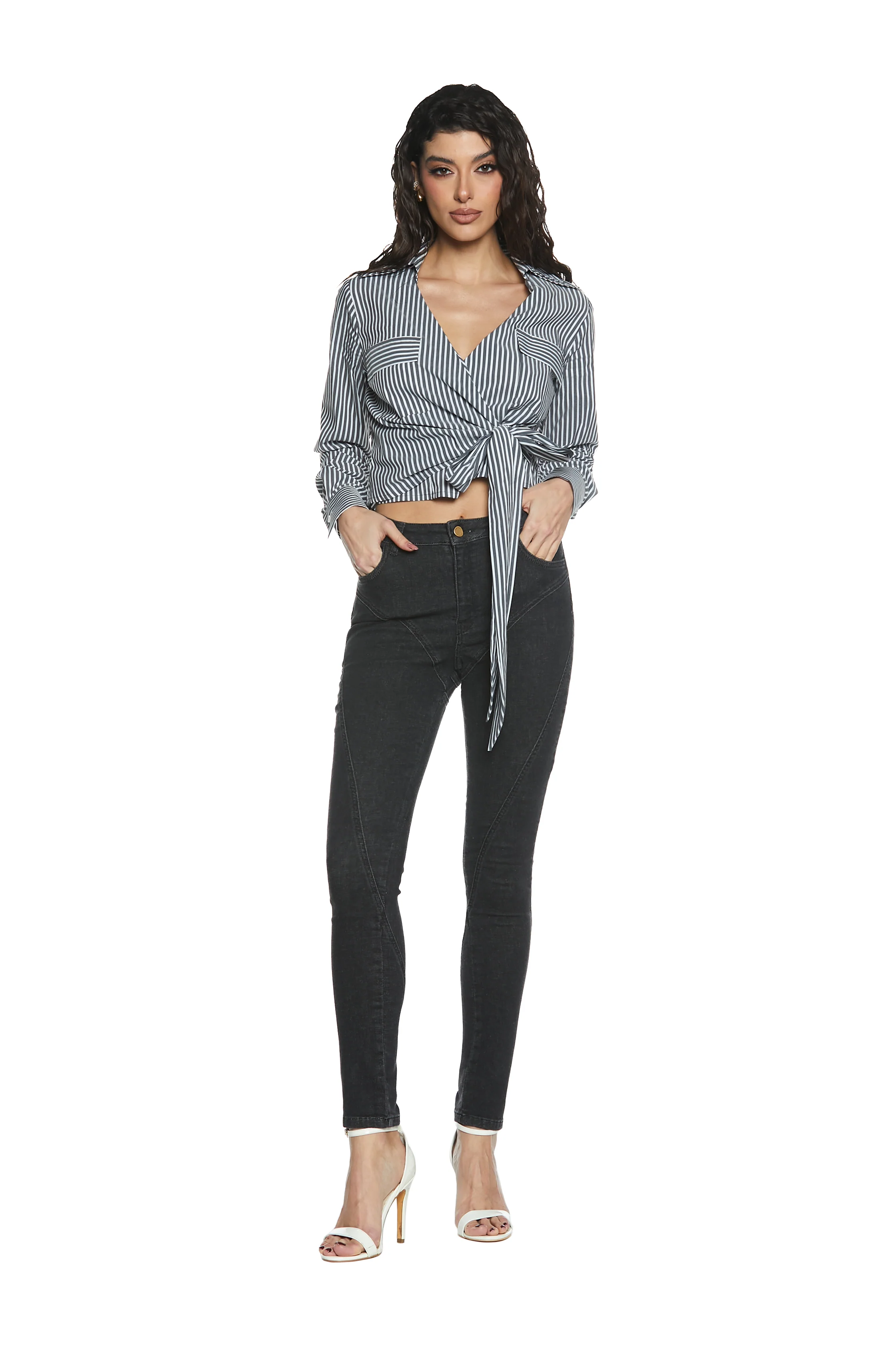 Panta NAOMI_3 vita alta 4 tasche  con tagli effetto push-up denim black - Image 4