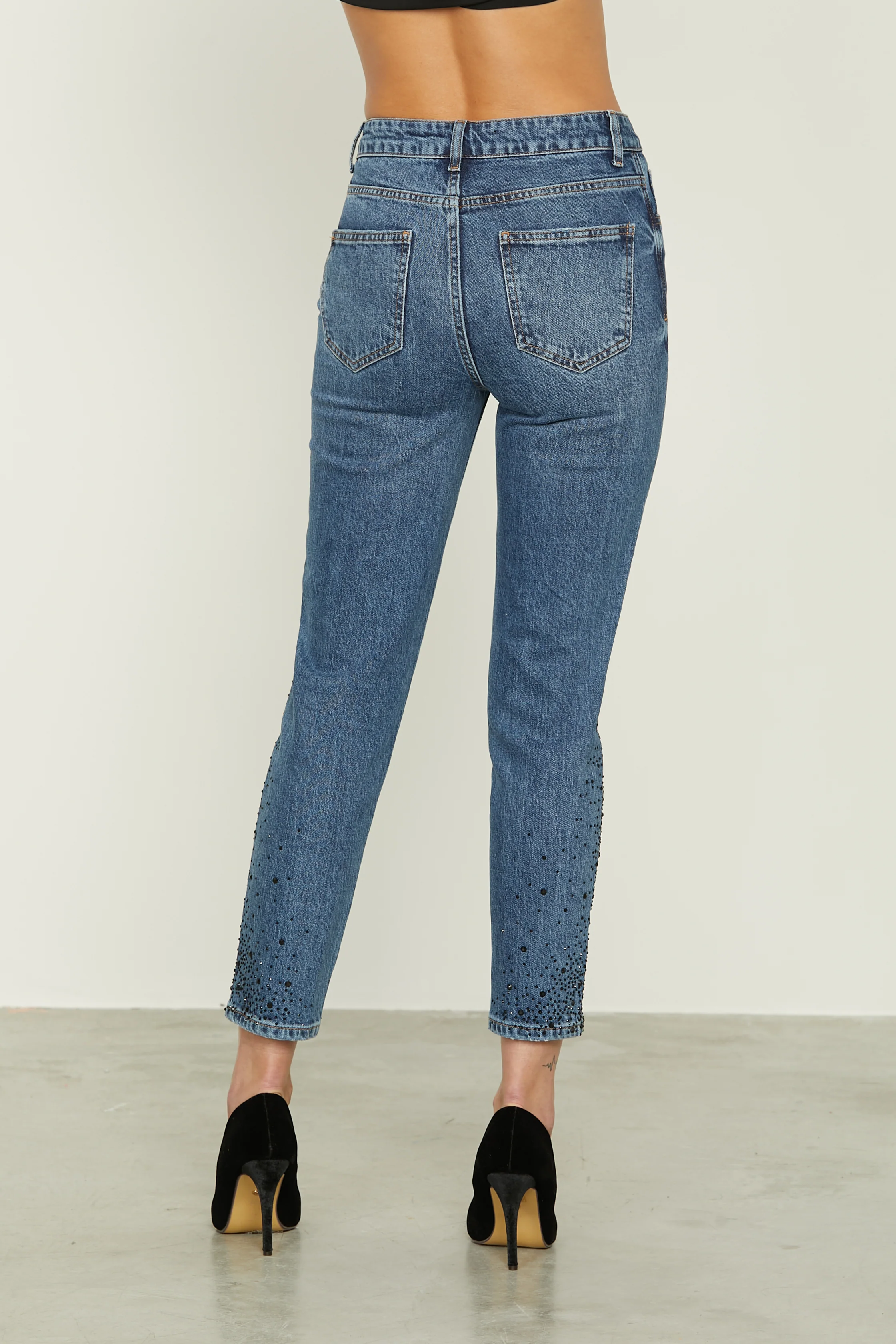 Jeans NOBILE vita alta 5 ts più strass fondo denim - Image 3