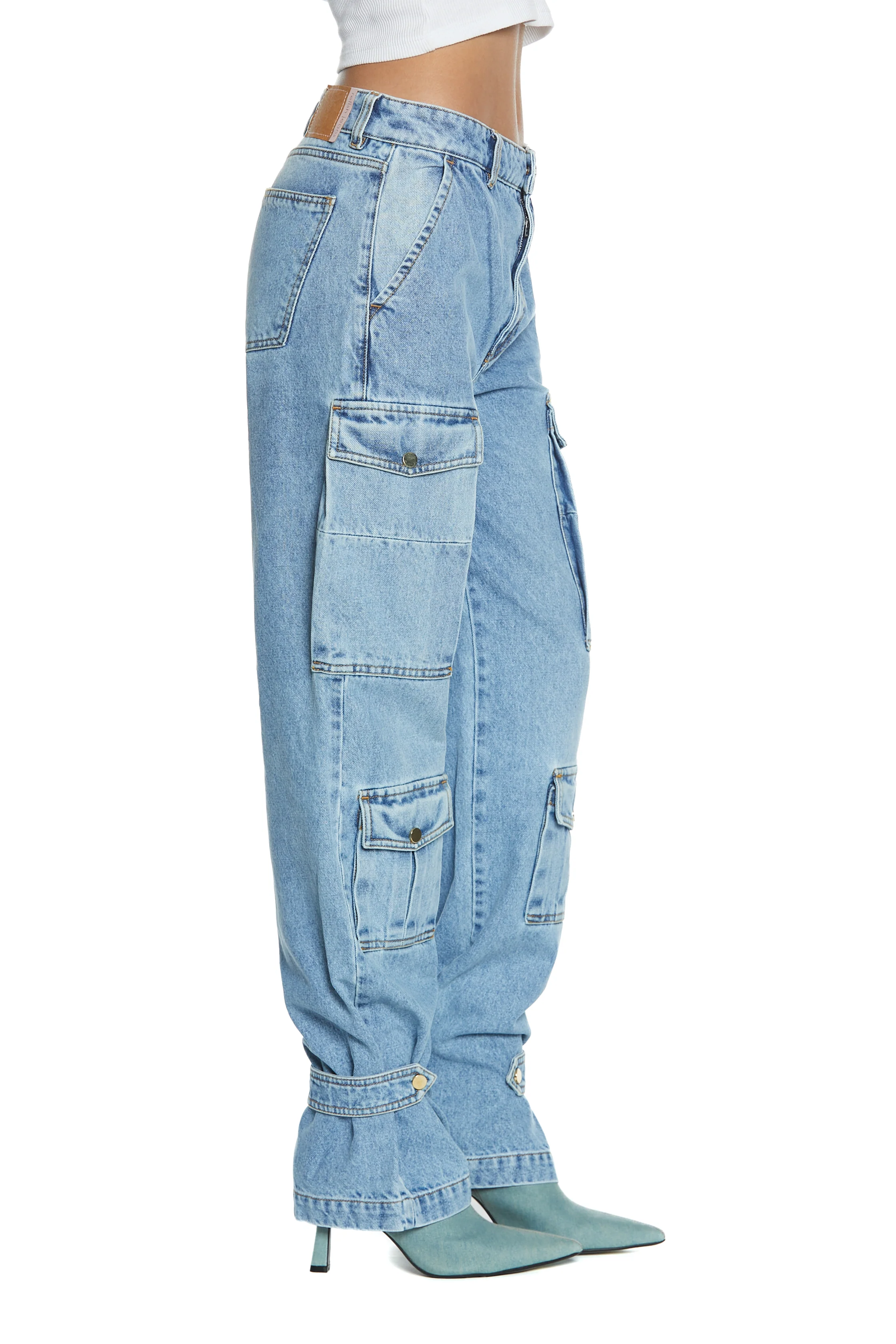 Panta PATTY_2 vita alta con tasconi più laccio fdo cargo fit denim blu - Image 2