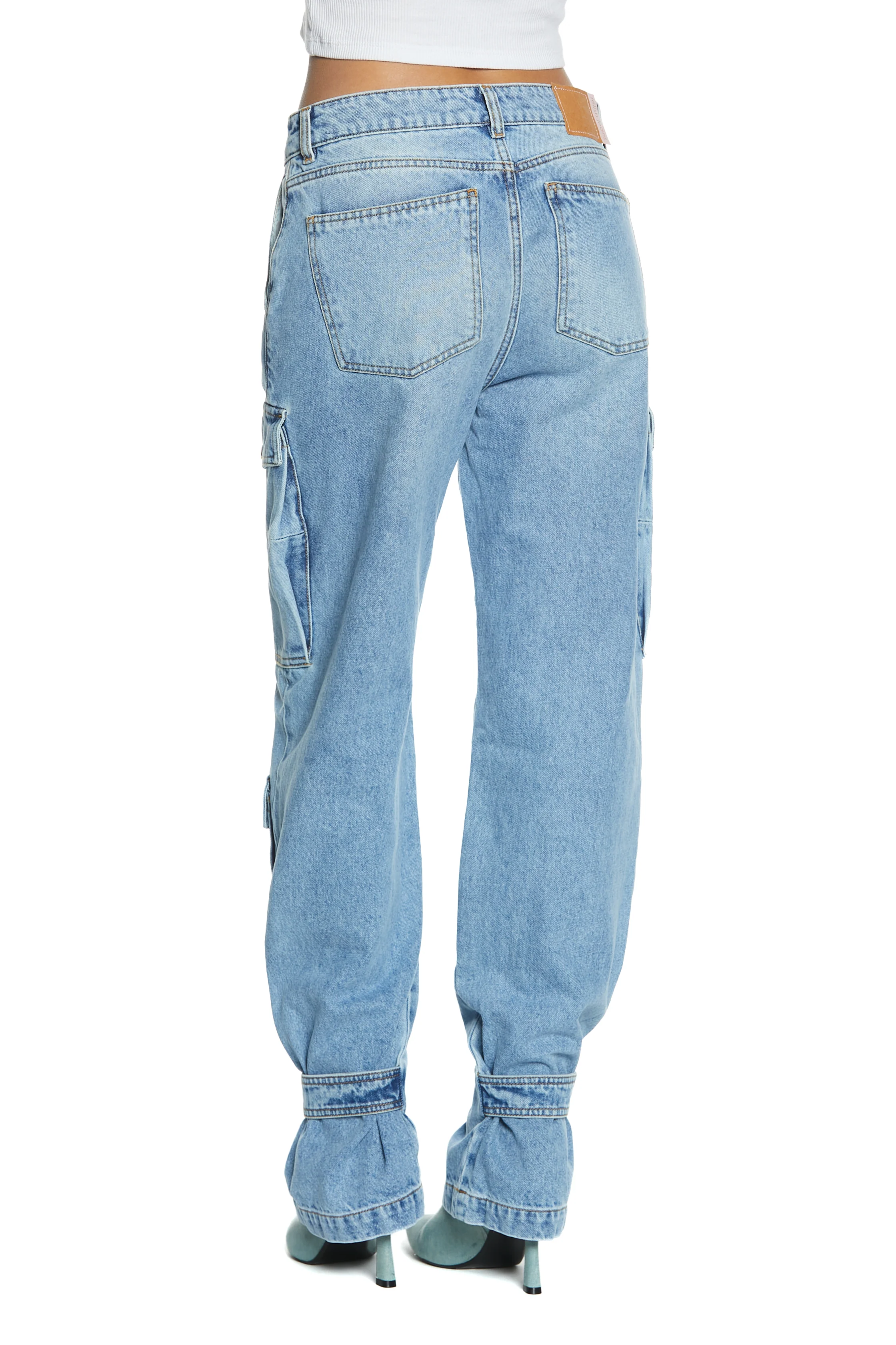 Panta PATTY_2 vita alta con tasconi più laccio fdo cargo fit denim blu - Image 3