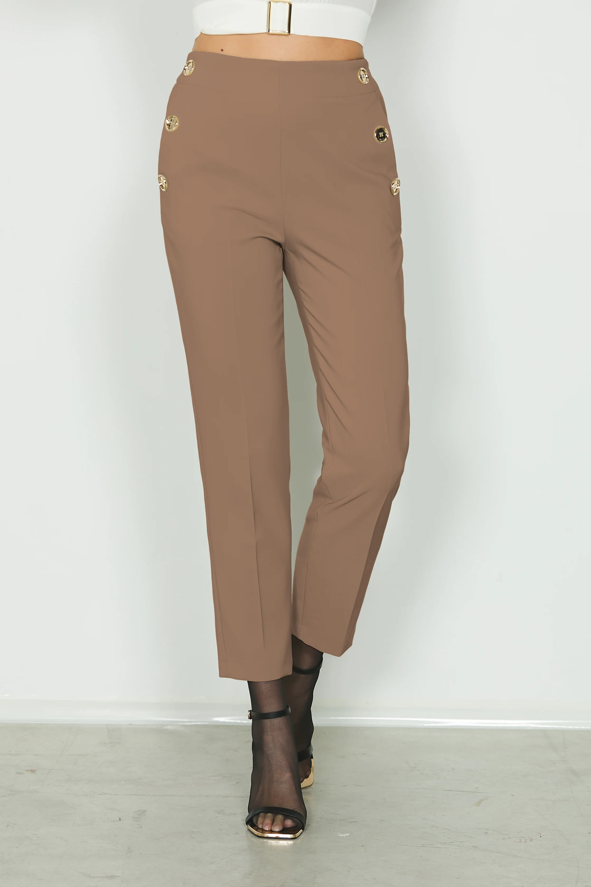 Panta PUENSUM_A vita alta con elastico più tasche francesi più filetto più bottoni - Image 7