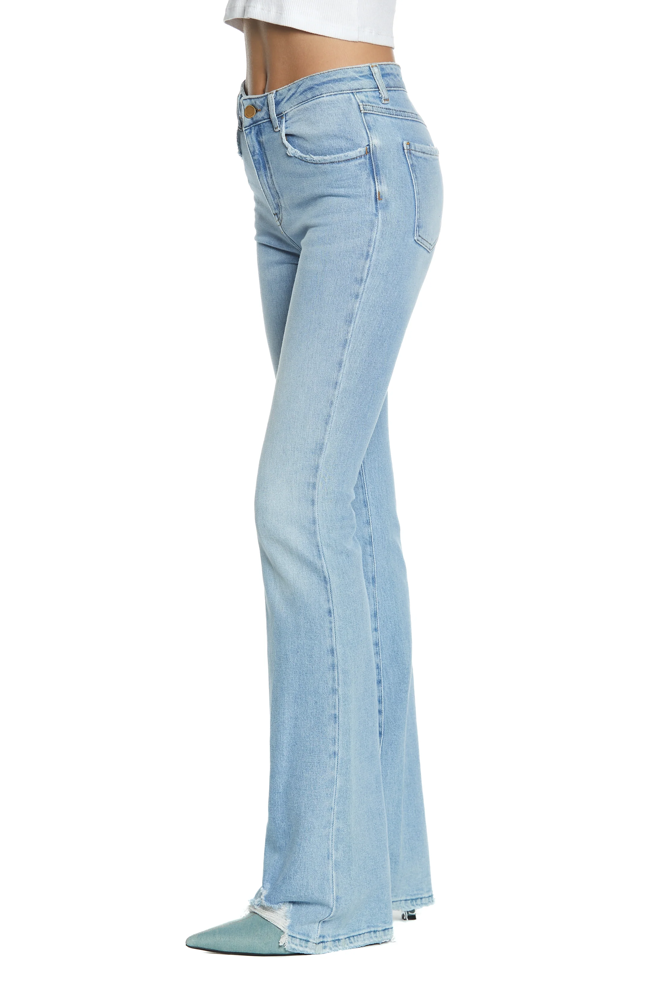 Panta SHIFFER_2 vita media 5tasche  con rotture flaire fit denim blu - Image 2