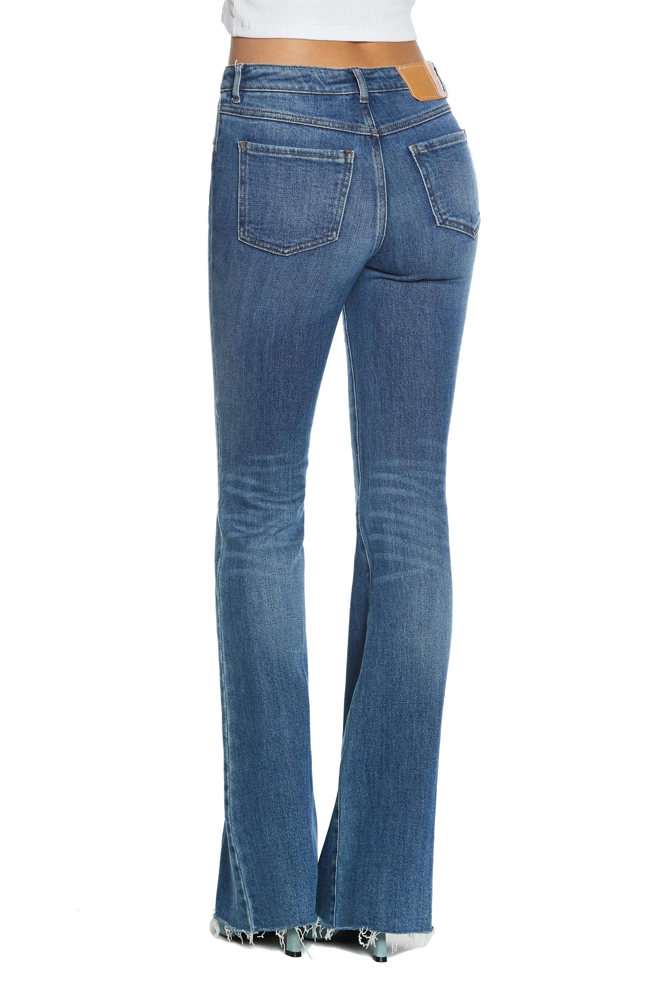 Panta SHIFFER_22 vita media 5tasche  con f.do sfrangiato flaire fit denim blu - Image 3