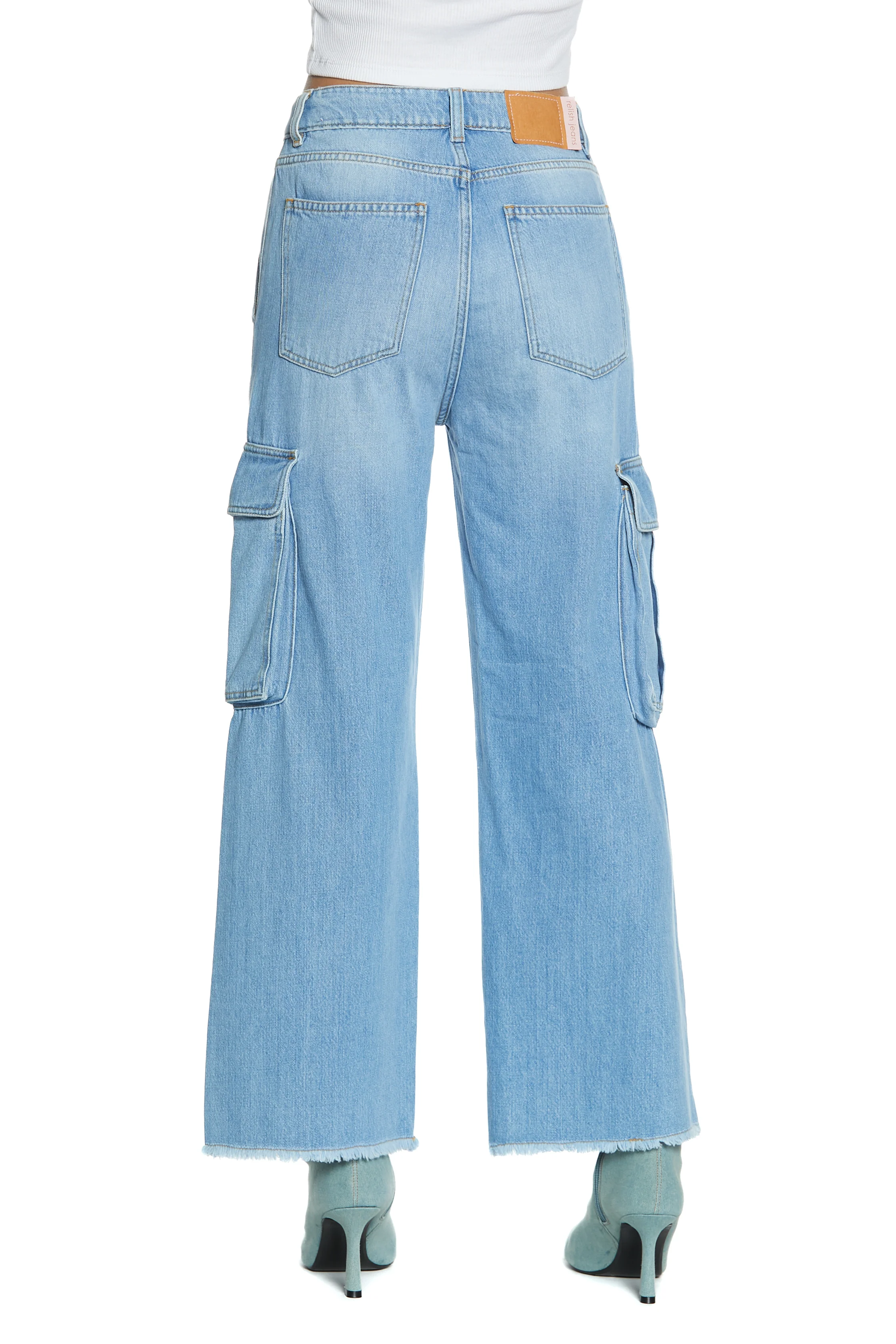 Panta TYRA_2 vita alta con fdo sfrangiato cargo fit denim blu - Image 4
