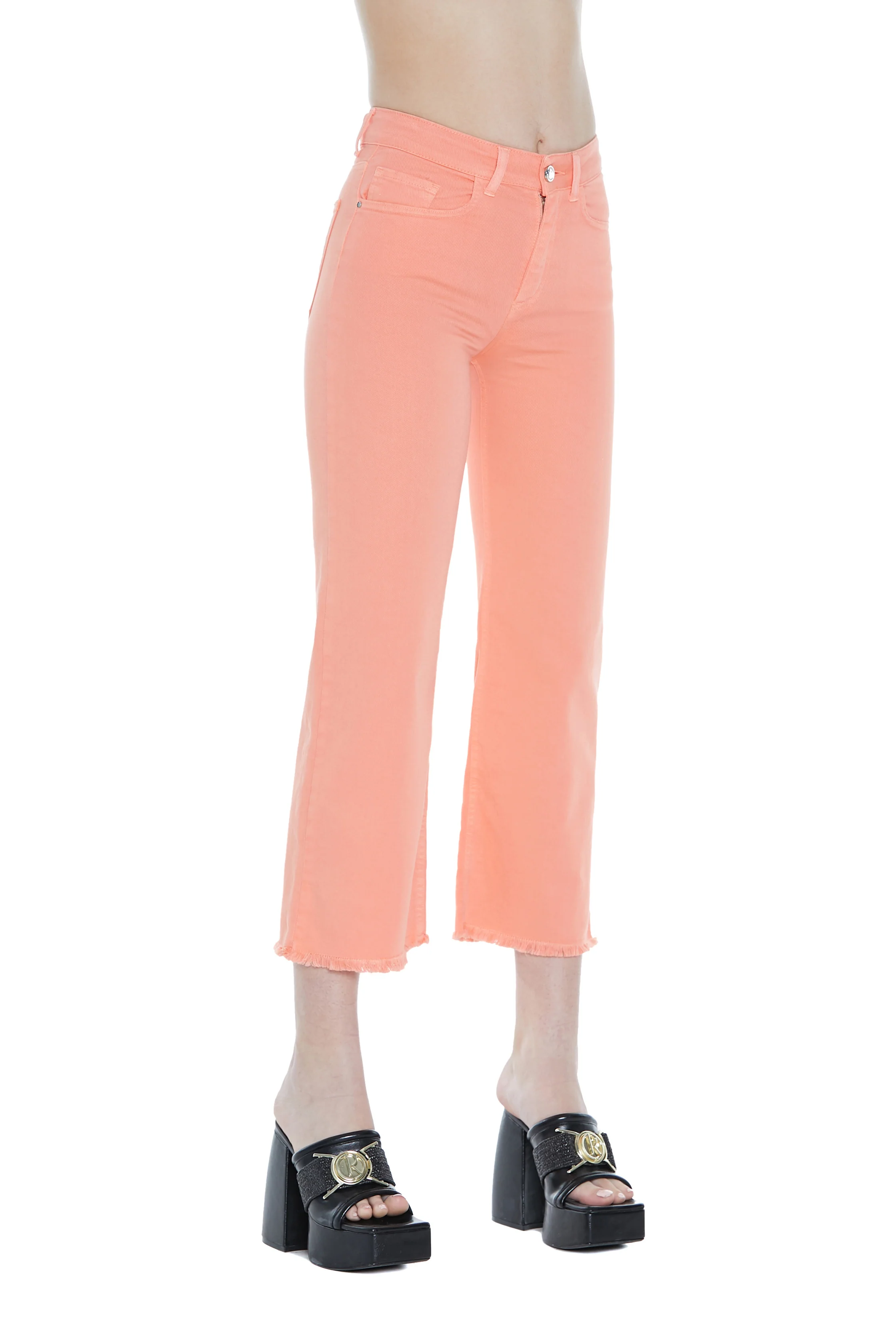 Pantalone VICL vita alta crop 5 tasche sfrangiato drill - Image 2