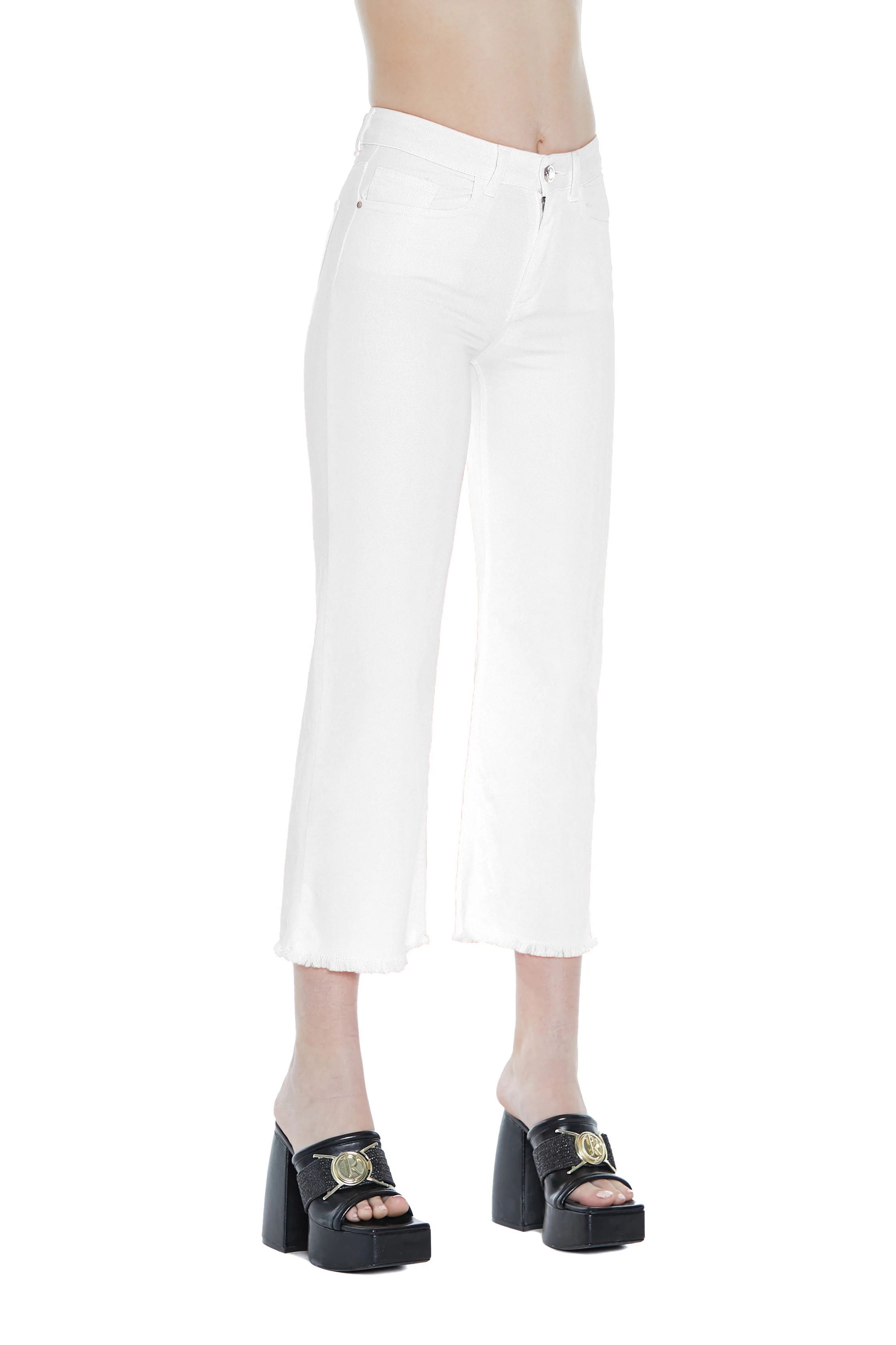 Pantalone VICL vita alta crop 5 tasche sfrangiato drill - Image 3