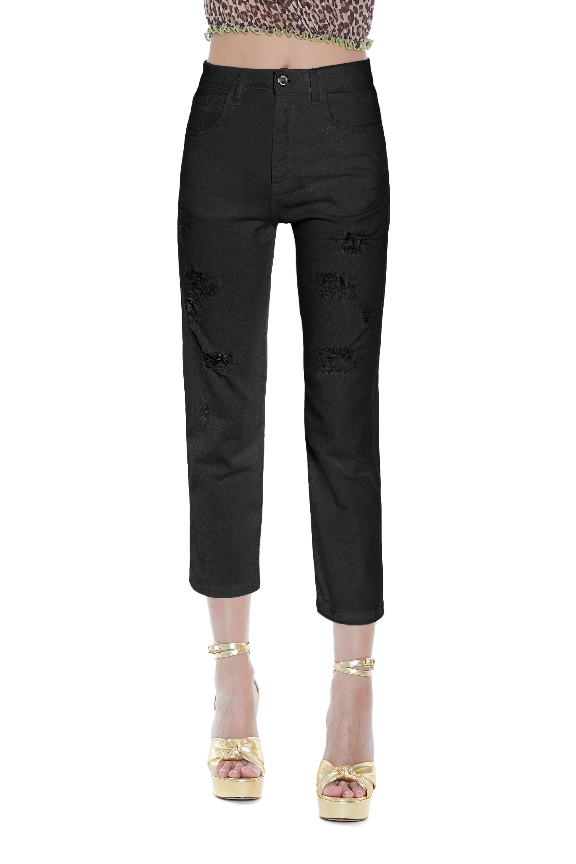 Panta ZANIAH_A vita alta capri 5 ts con rotture drill - Image 6