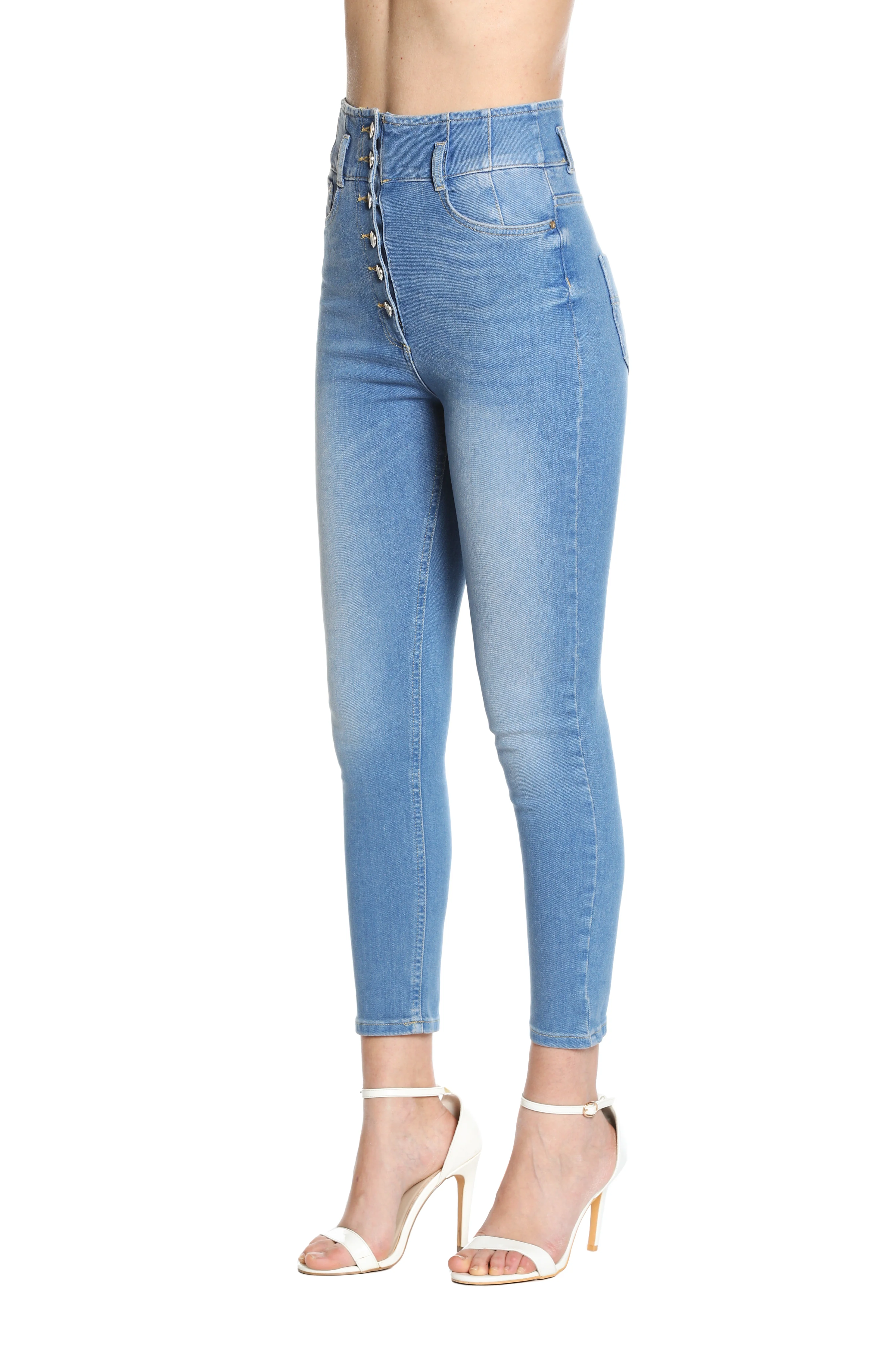 Jeans ZETTA vita alta crop con bustino alto 5 tasche denim - Image 2