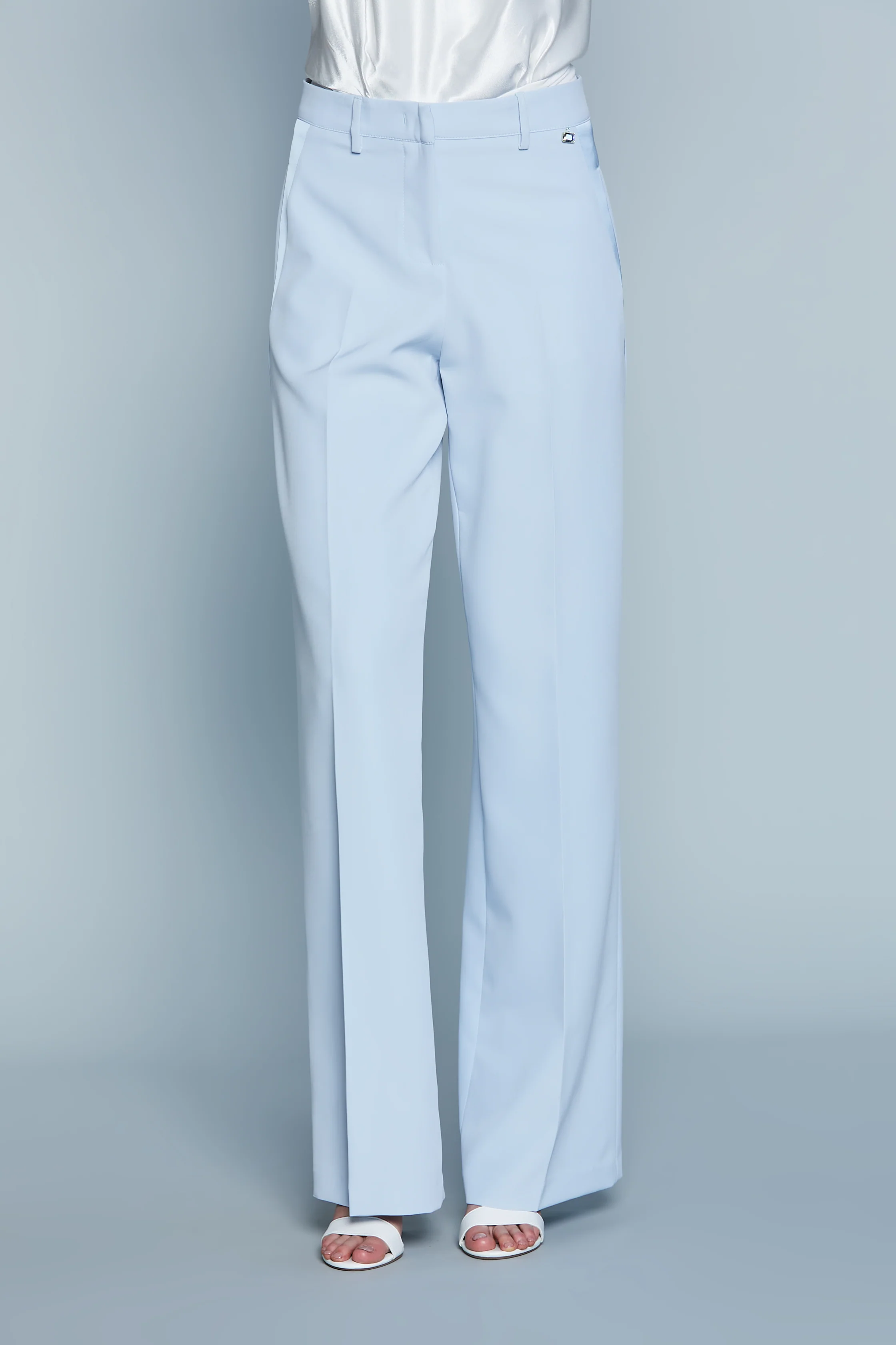 Pantalone ARMANDO_A Vita Alta Palazzo con Passanti Inserti Raso - Image 2