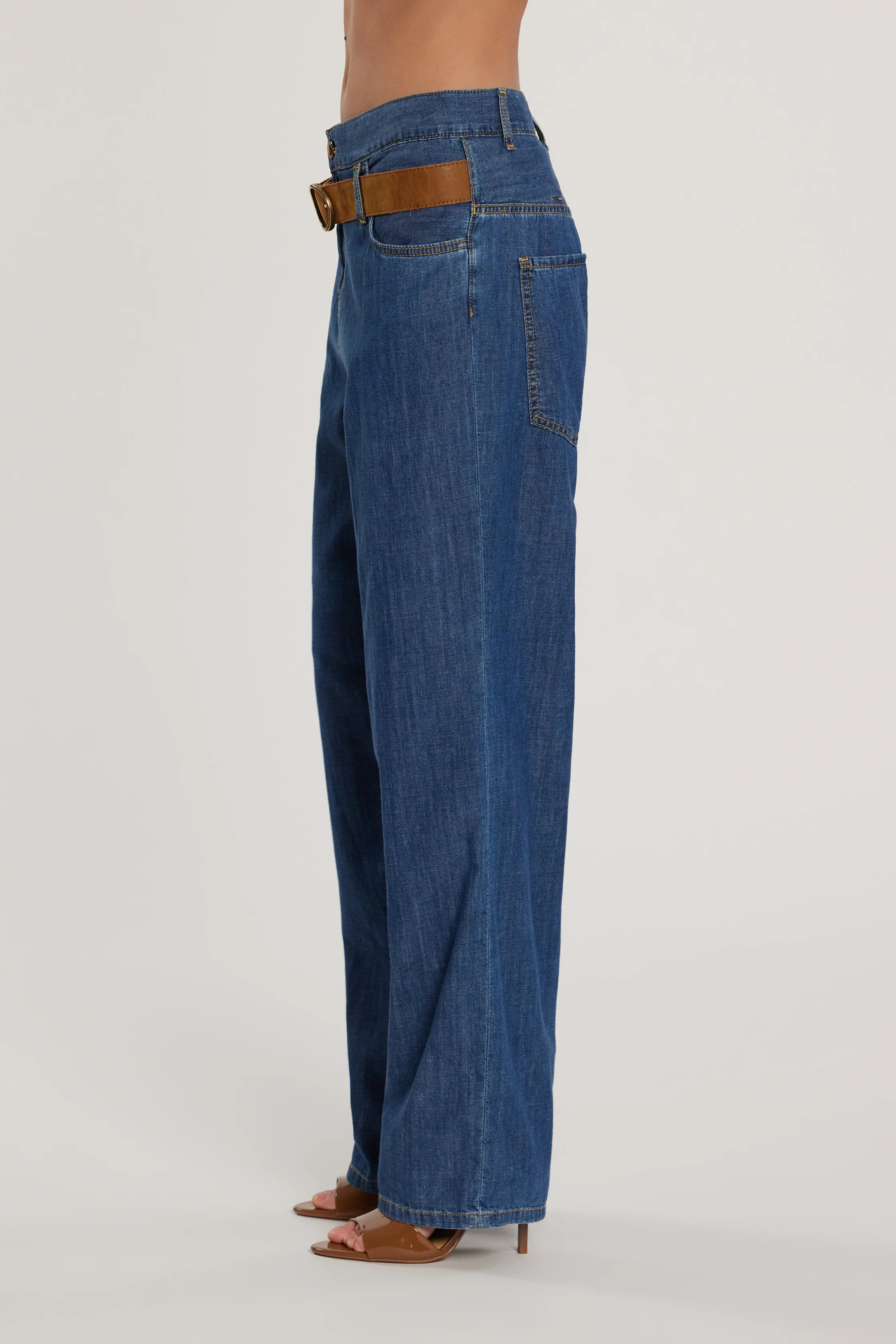Pantalone BELTERI vita alta con passanti scesi più cintura denim - Image 4