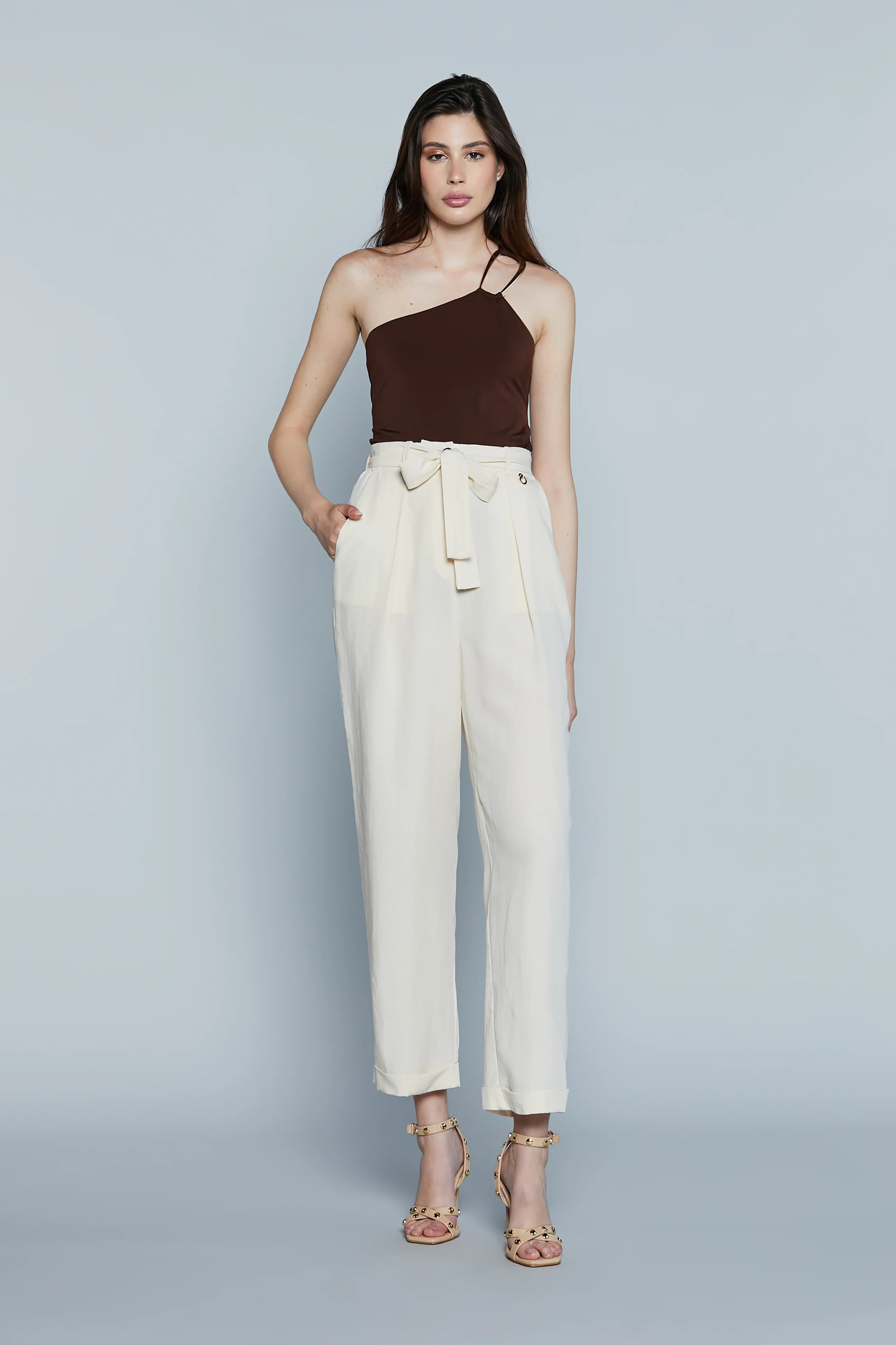 Pantalone BELTIN Vita Alta con Elastico più Cintura con Pinces più Ts Francesi