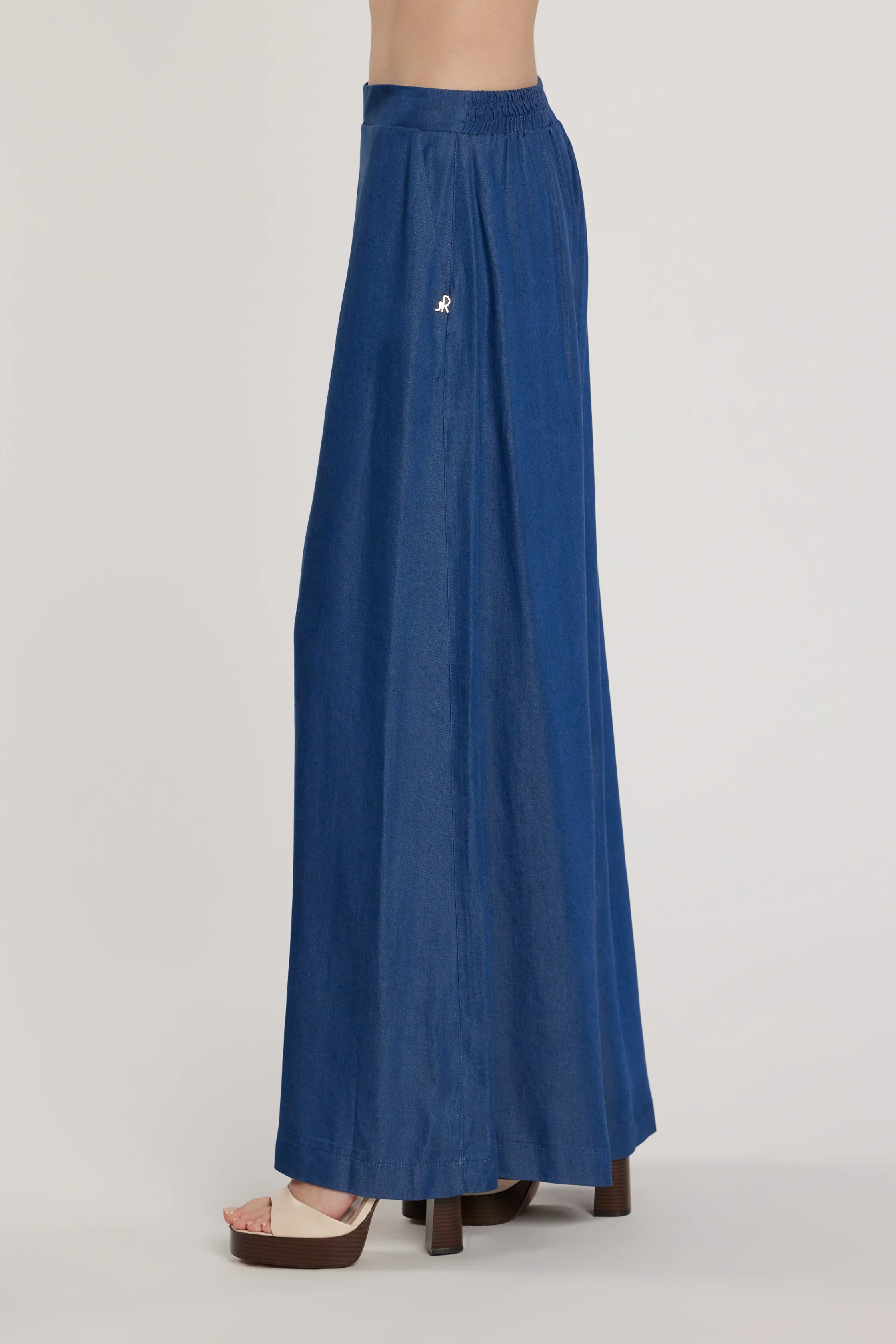 Pantalone CAMILLE vita alta palazzo con elastico più tasche denim - Image 3