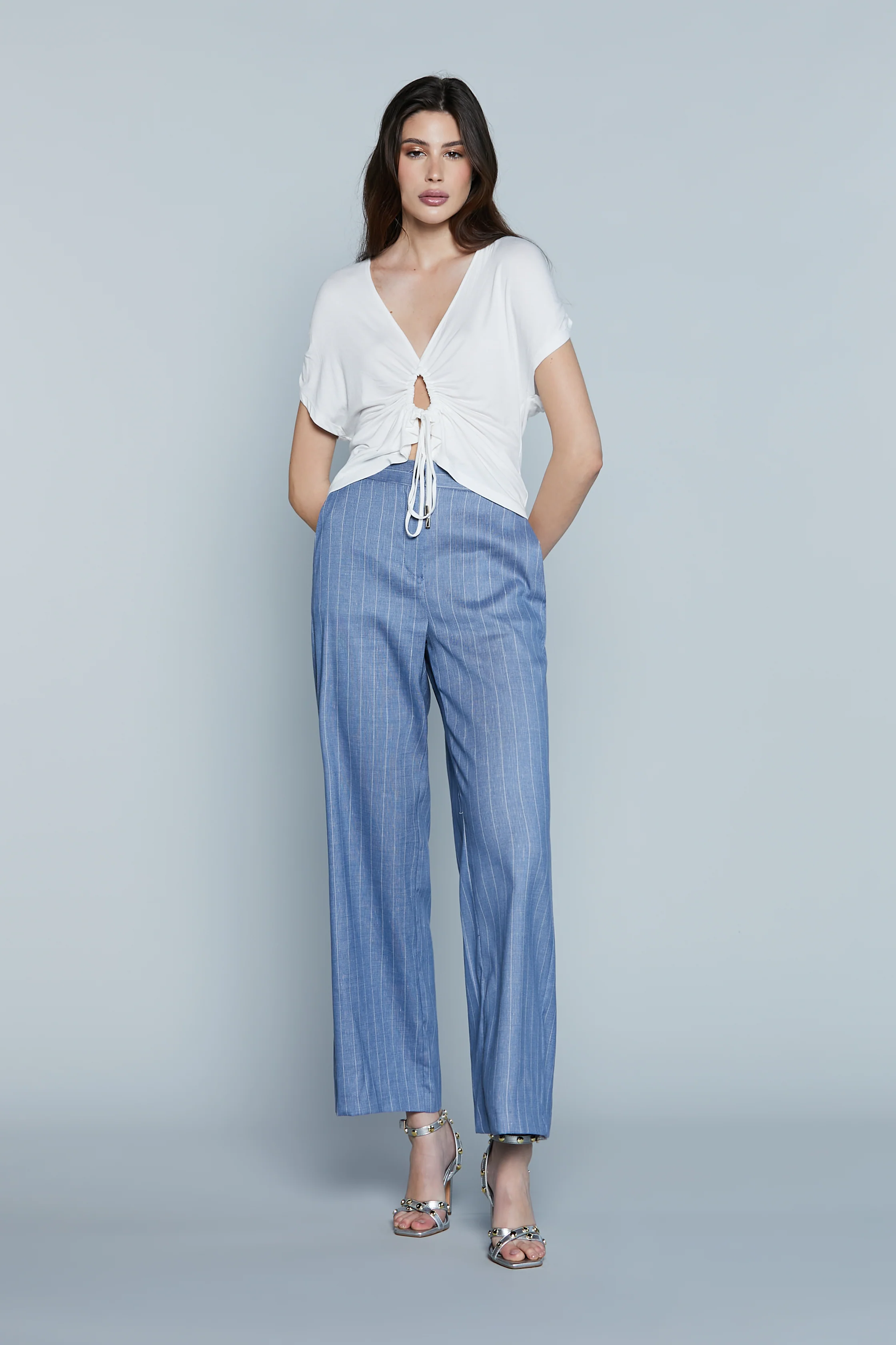 Pantalone CASTELLA Vita Alta con Elastico più Ts Francesi Gessato