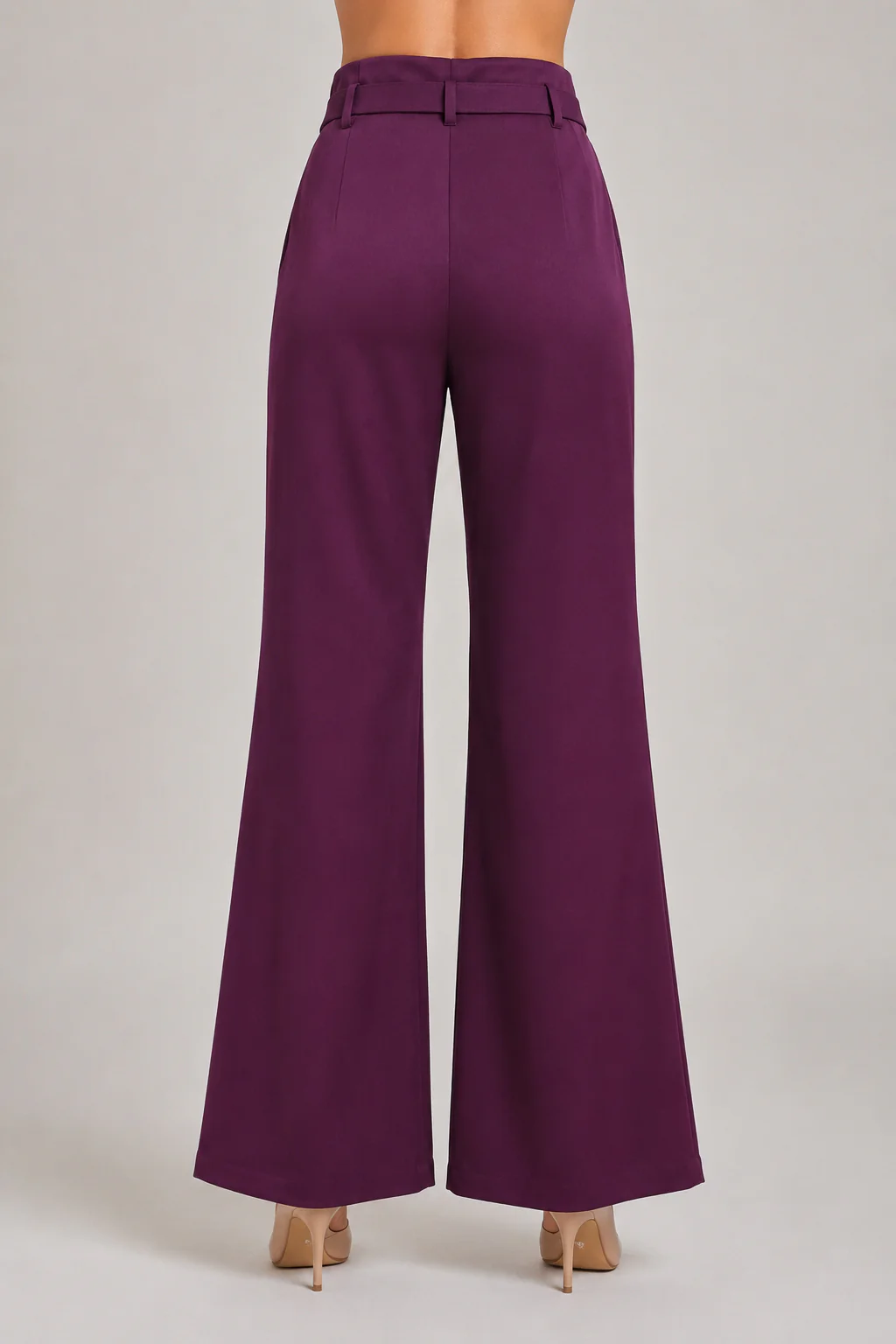 Pantalone FONDJA vita alta svasato con passanti più cintura raso - Image 2