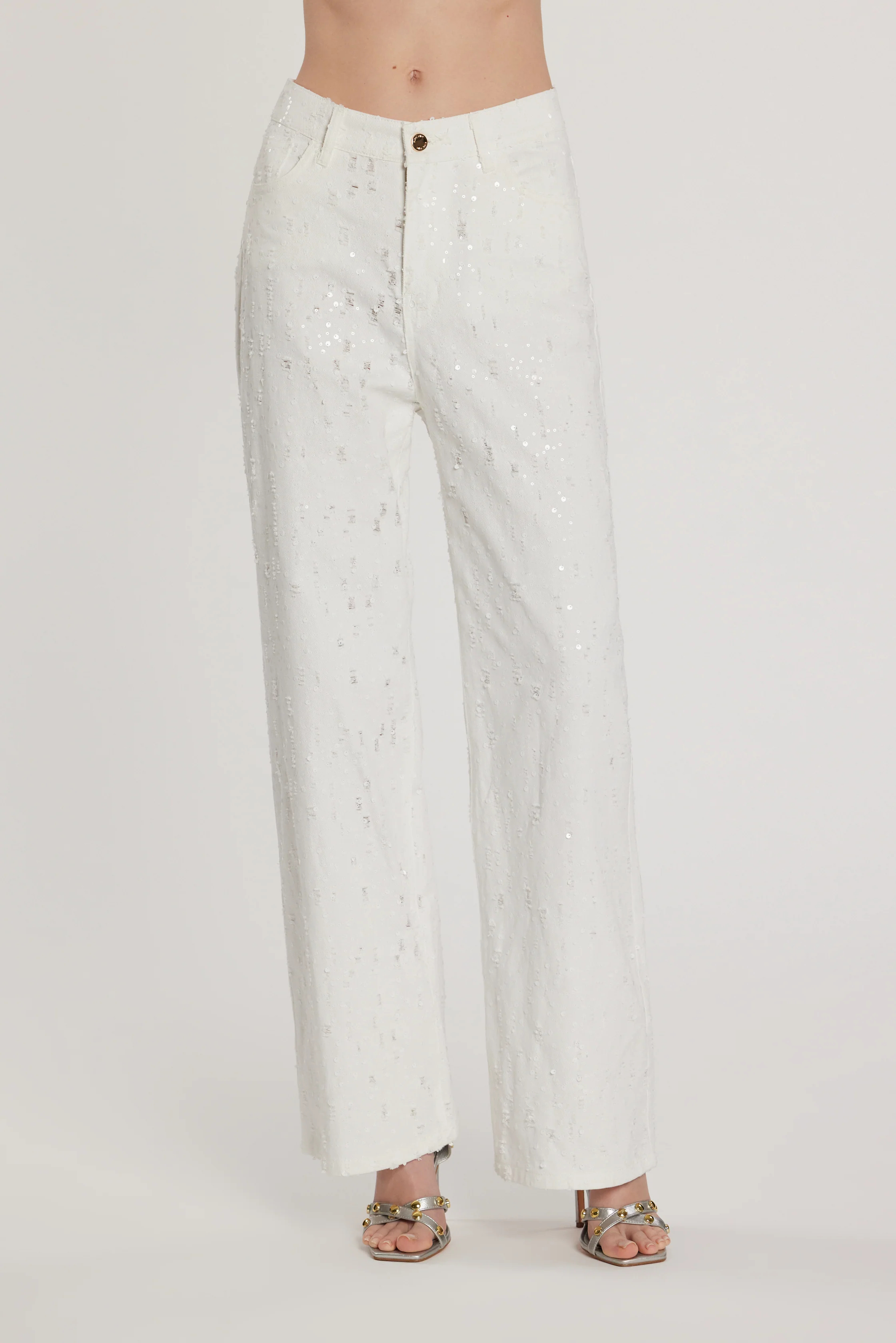 Pantalone GISELLE_T vita media cinque tasche con rotture più paillettes