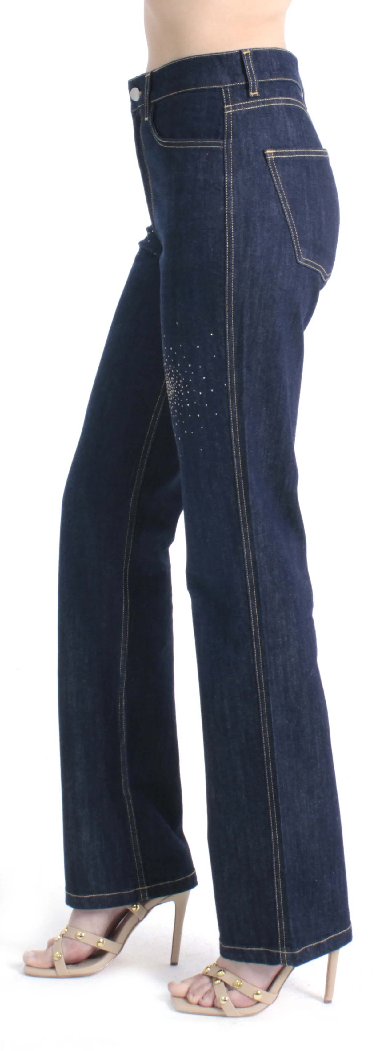 Pantalone JOLIE_20 vita alta con borchie color cigarette fit denim blu - Image 2