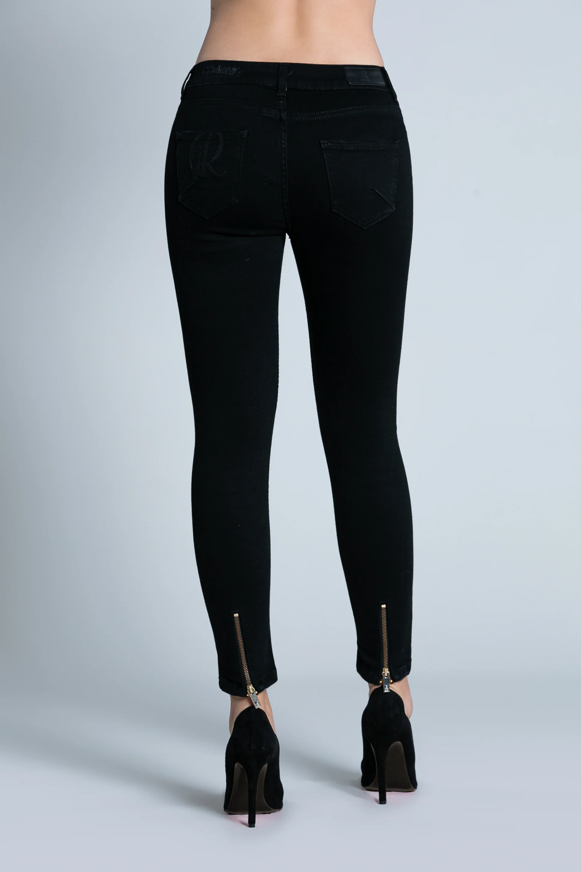 Jeans MARILYN_B 5 ts con ricamo logo più zip f.do più abrasioni cint.  black denim - Image 3