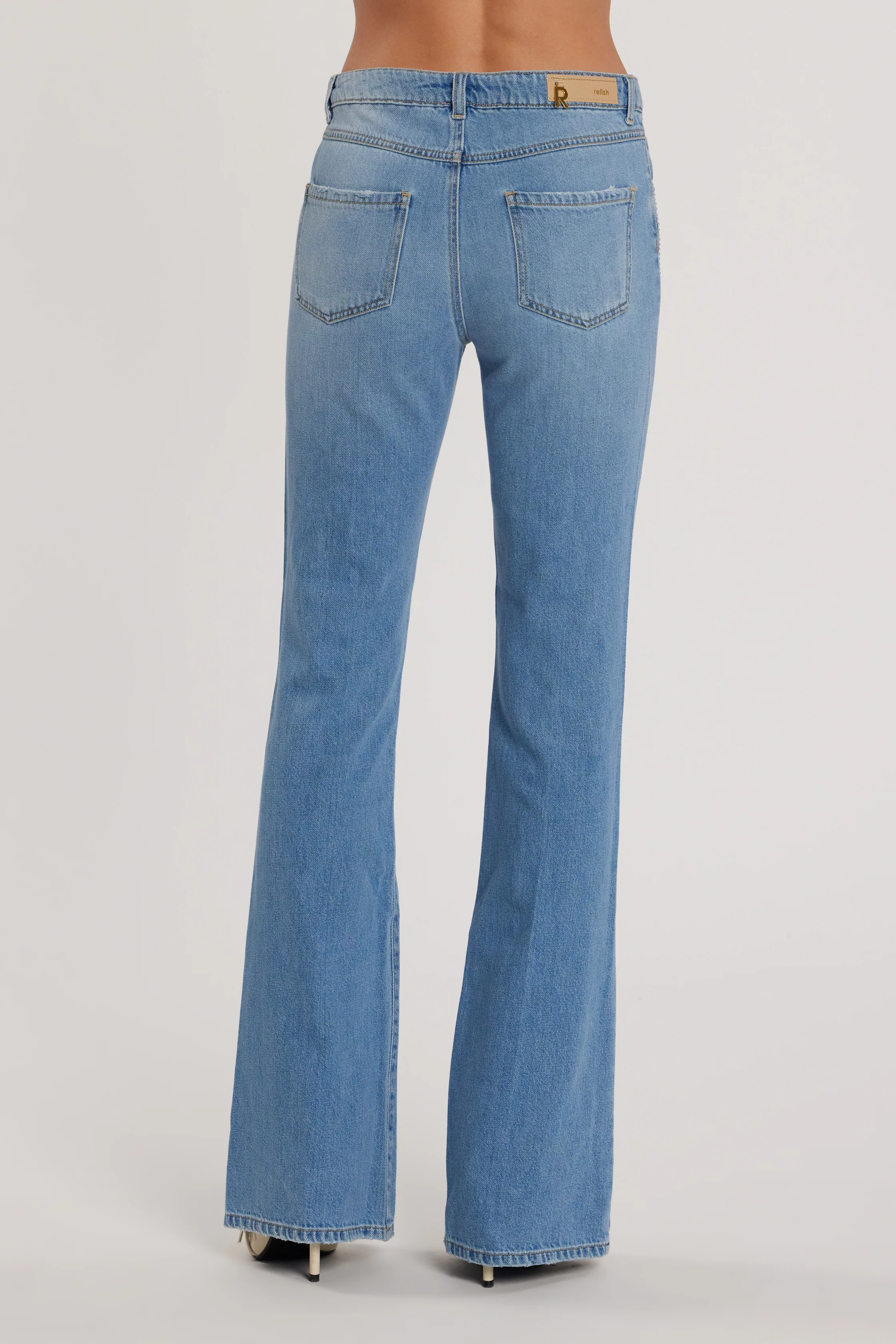 Pantalone SCHIFFER_210_SNZ vita media cinque tasche flaire fit denim blu - Image 3