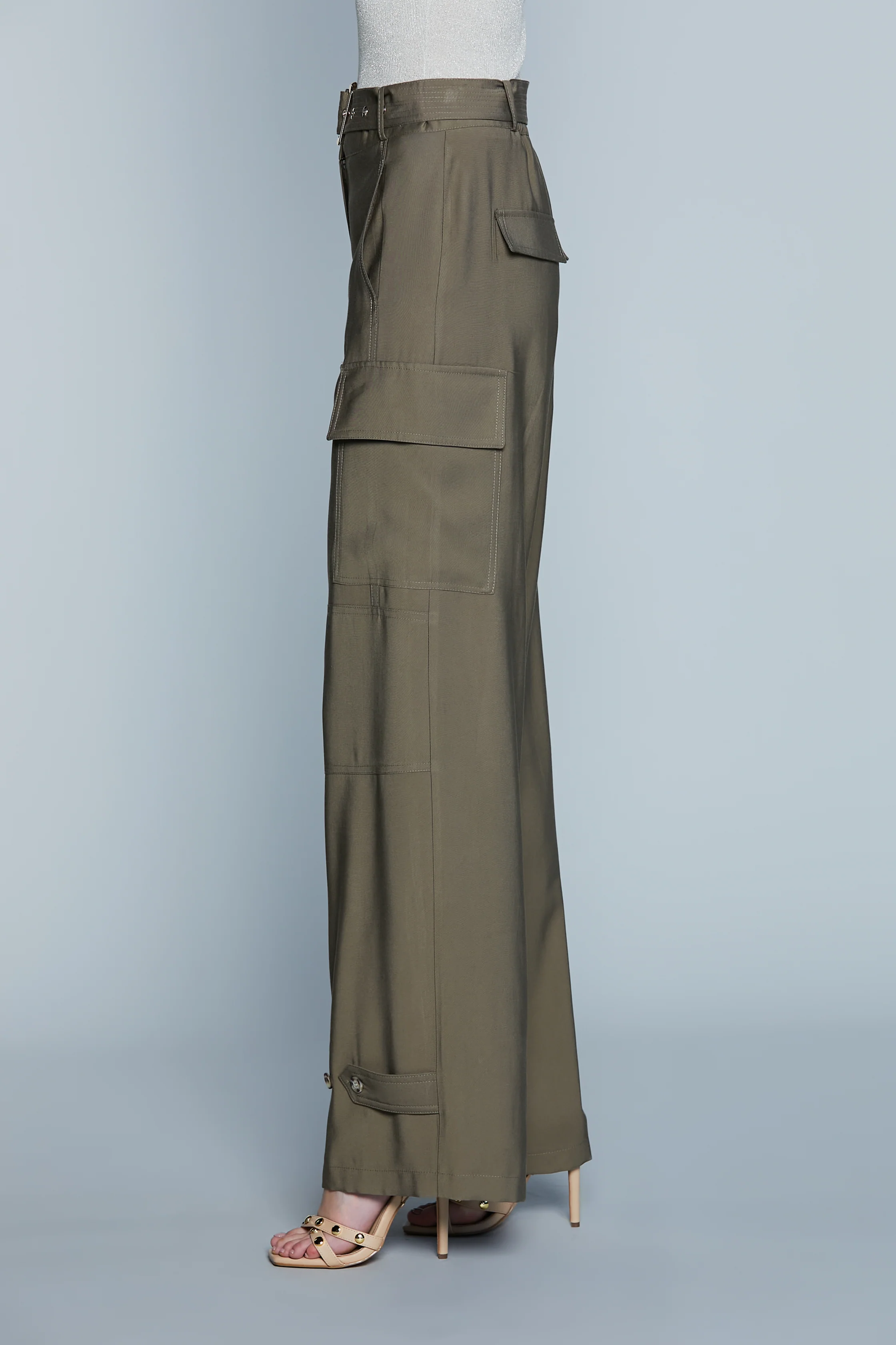 Pantalone TROUSY Vita Alta con Cintura più Tagli più Tasconi più Alamari Fondo - Image 3