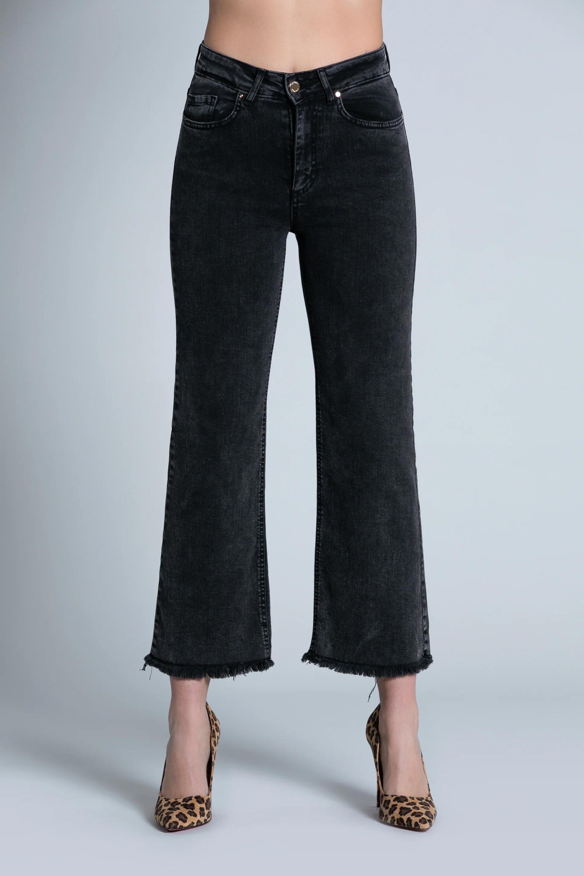 Jeans VICL vita alta crop 5 tasche sfrangiato black denim - Image 2