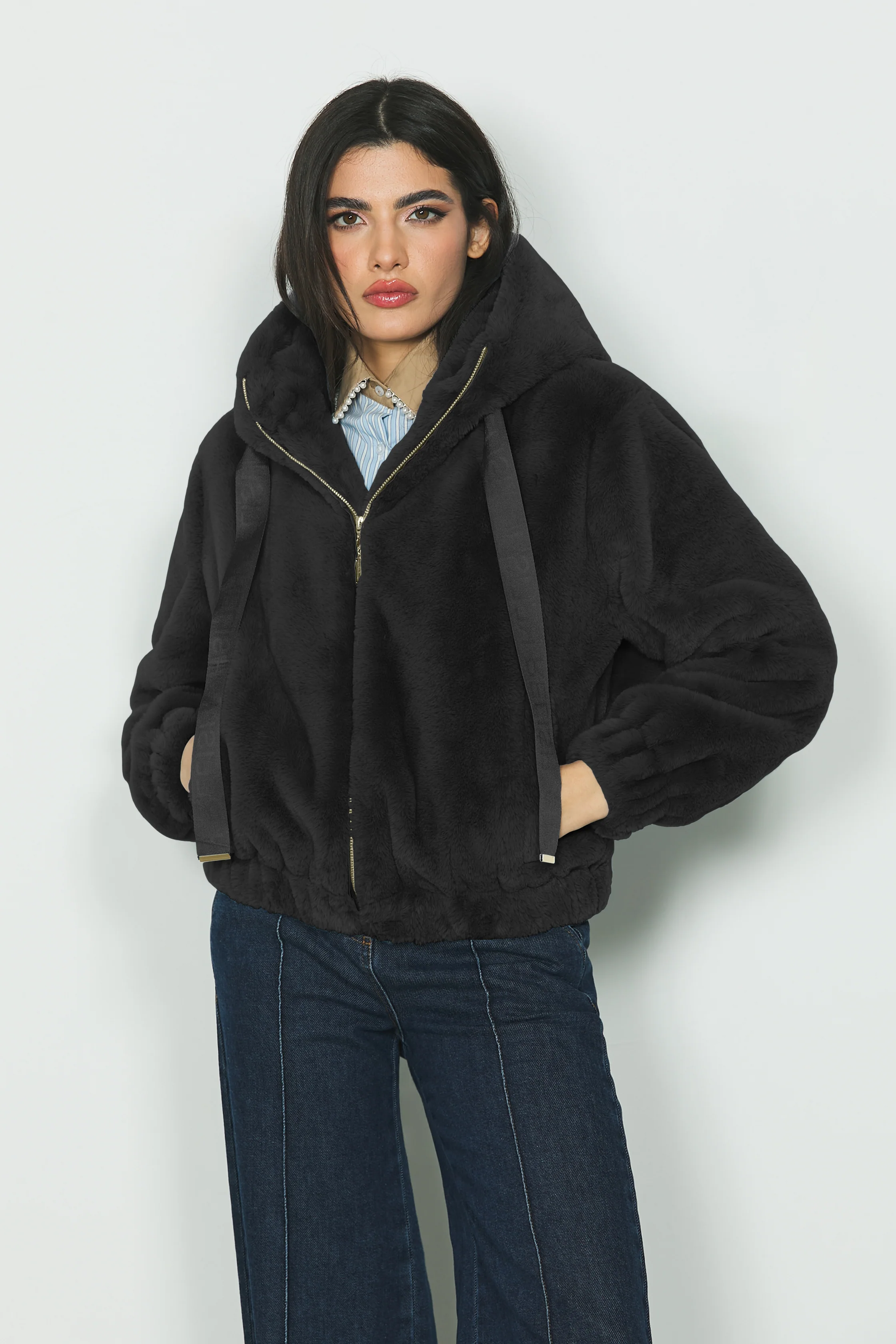 Pelliccia YUPP eco manica lunga con zip più cappuccio più nastro logo più elastico f.do - Image 5