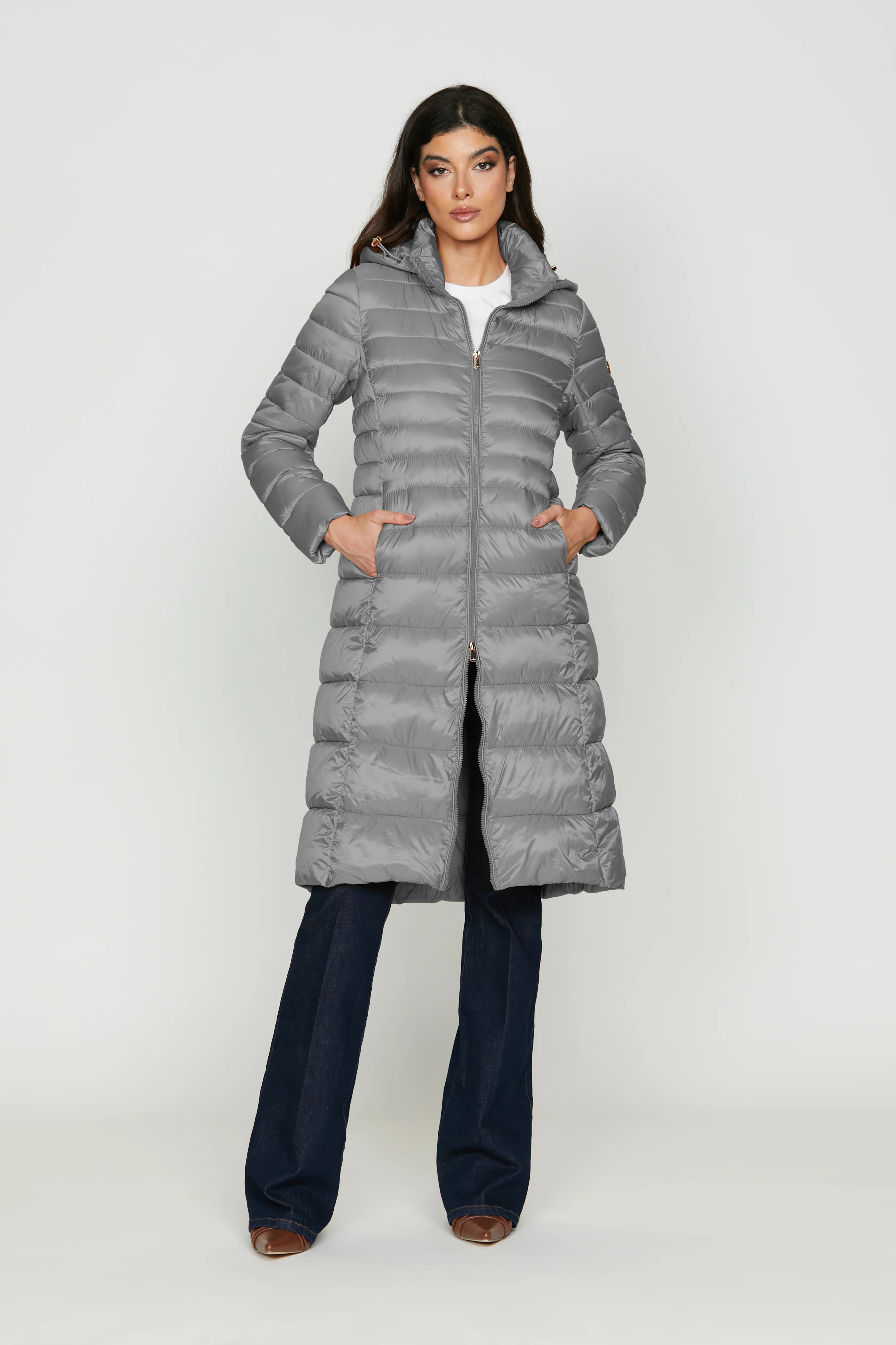 Piumino BRANZU lungo manica lunga con cappuccio staccabile più coulisse con zip più tasche - Image 6