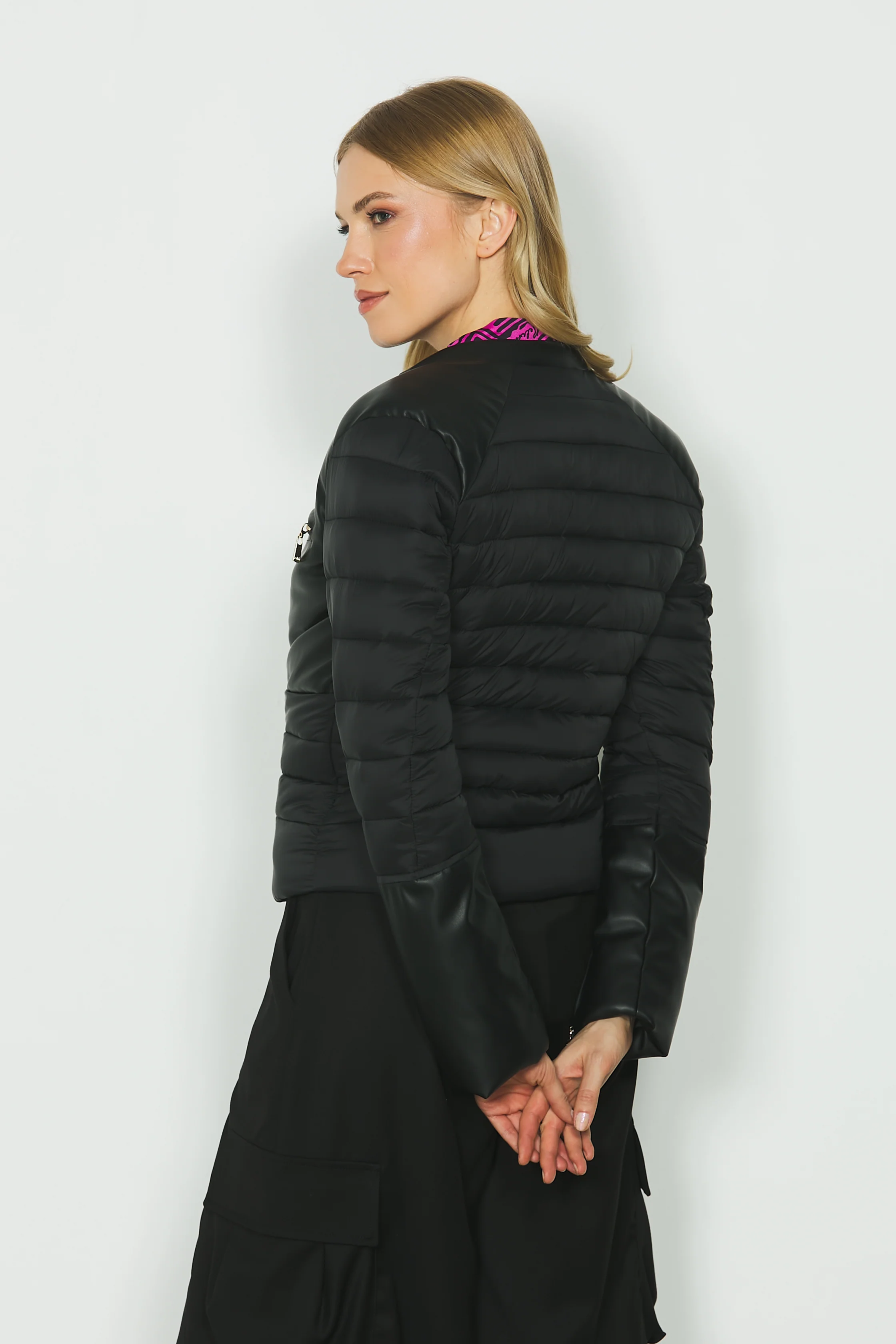 Piumino CLARITA manica lunga con zip senza collo con inserti ecopelle - Image 3