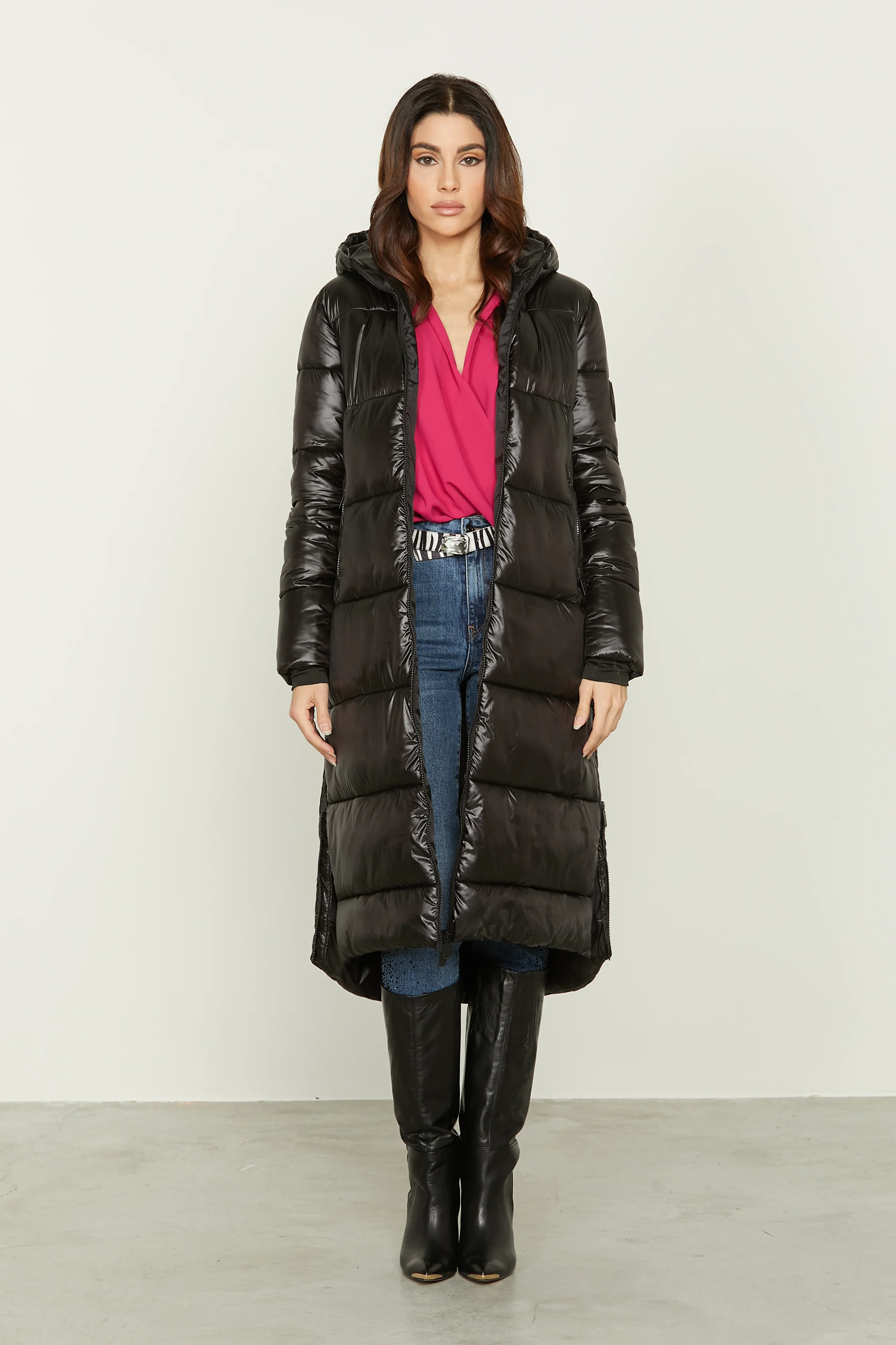 Piumino TOM lungo manica lunga con bordo maglia più cappuccio più zip - Image 4