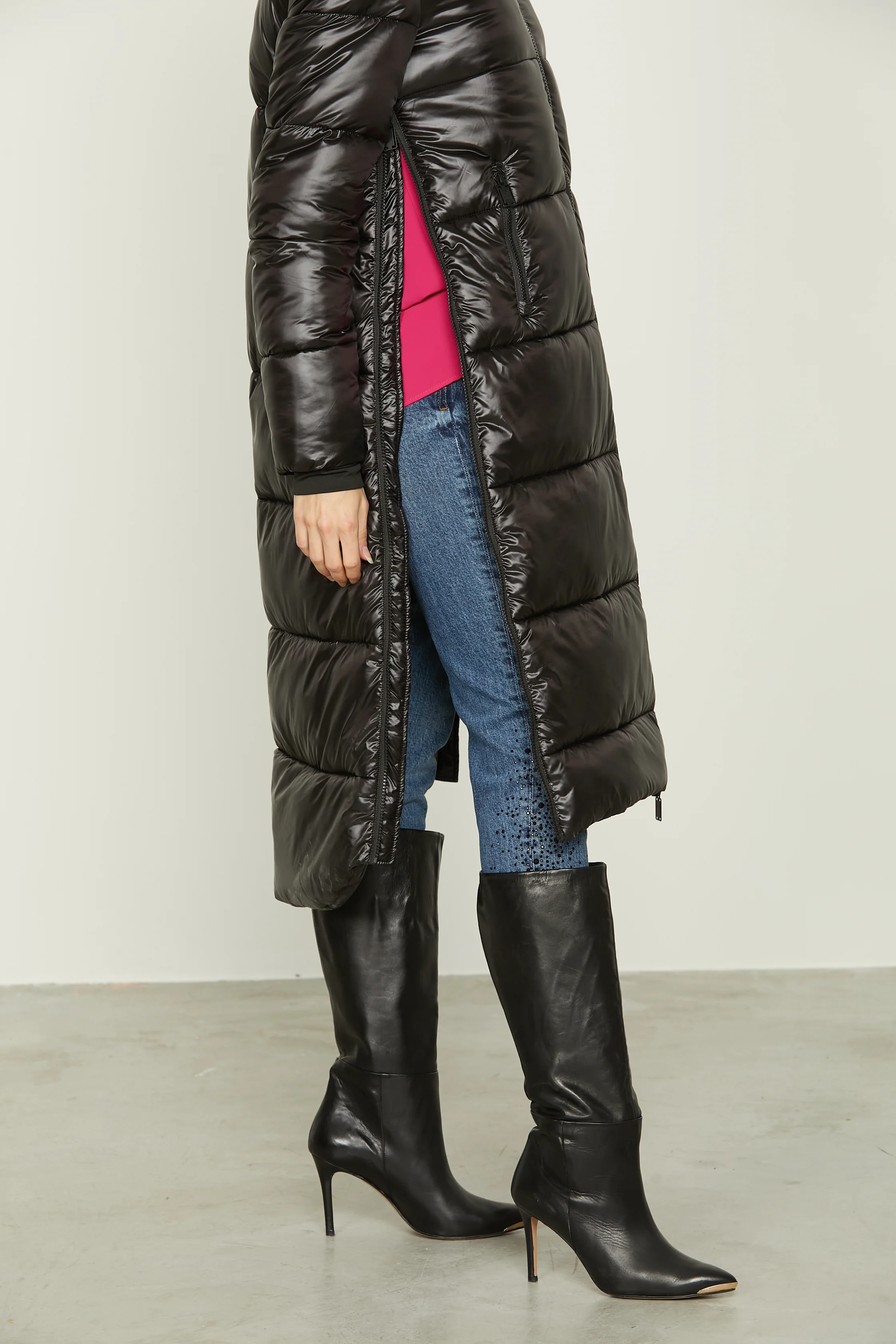 Piumino TOM lungo manica lunga con bordo maglia più cappuccio più zip - Image 6