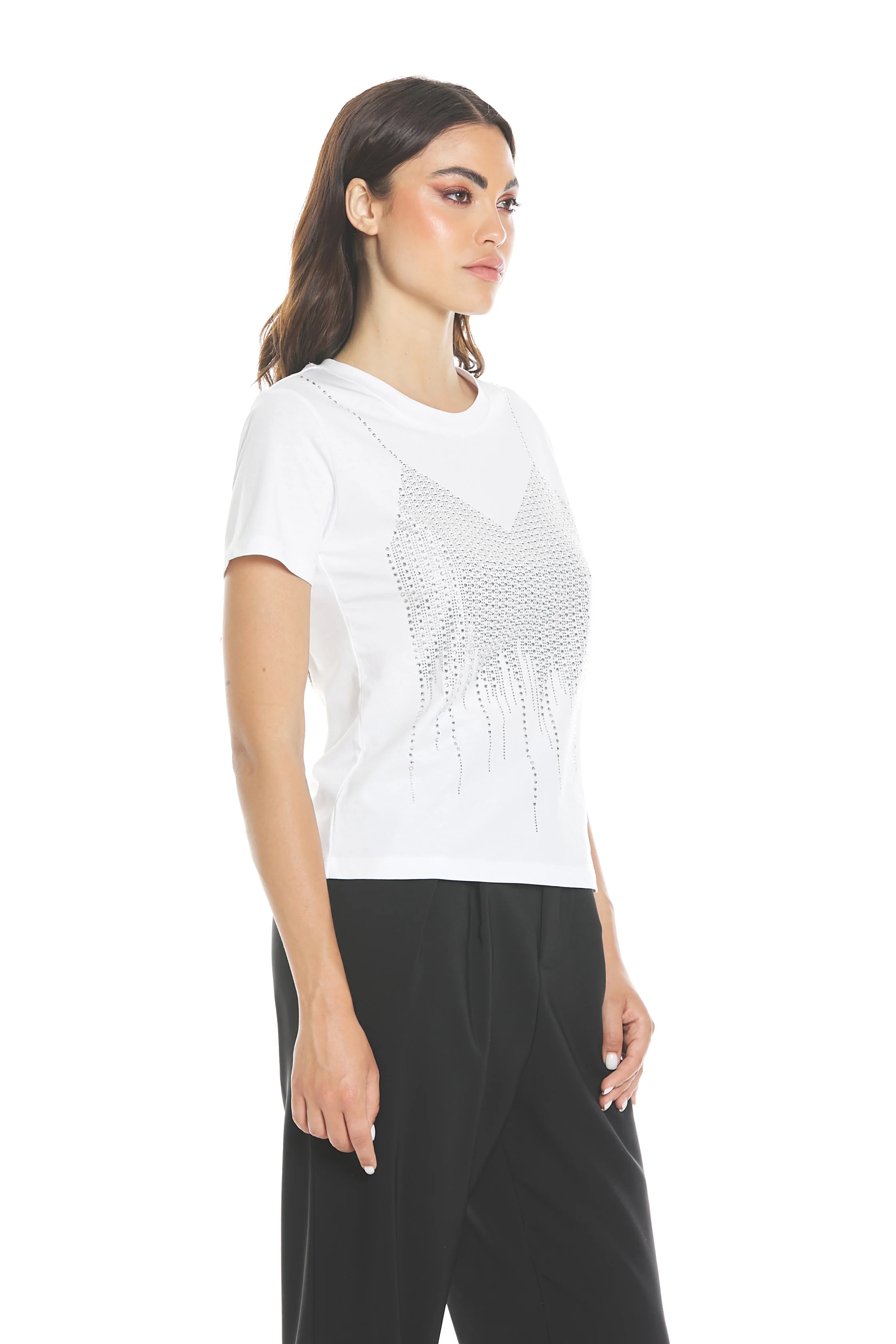 T-shirt ARAS mezza manica con strass effetto top - Image 3