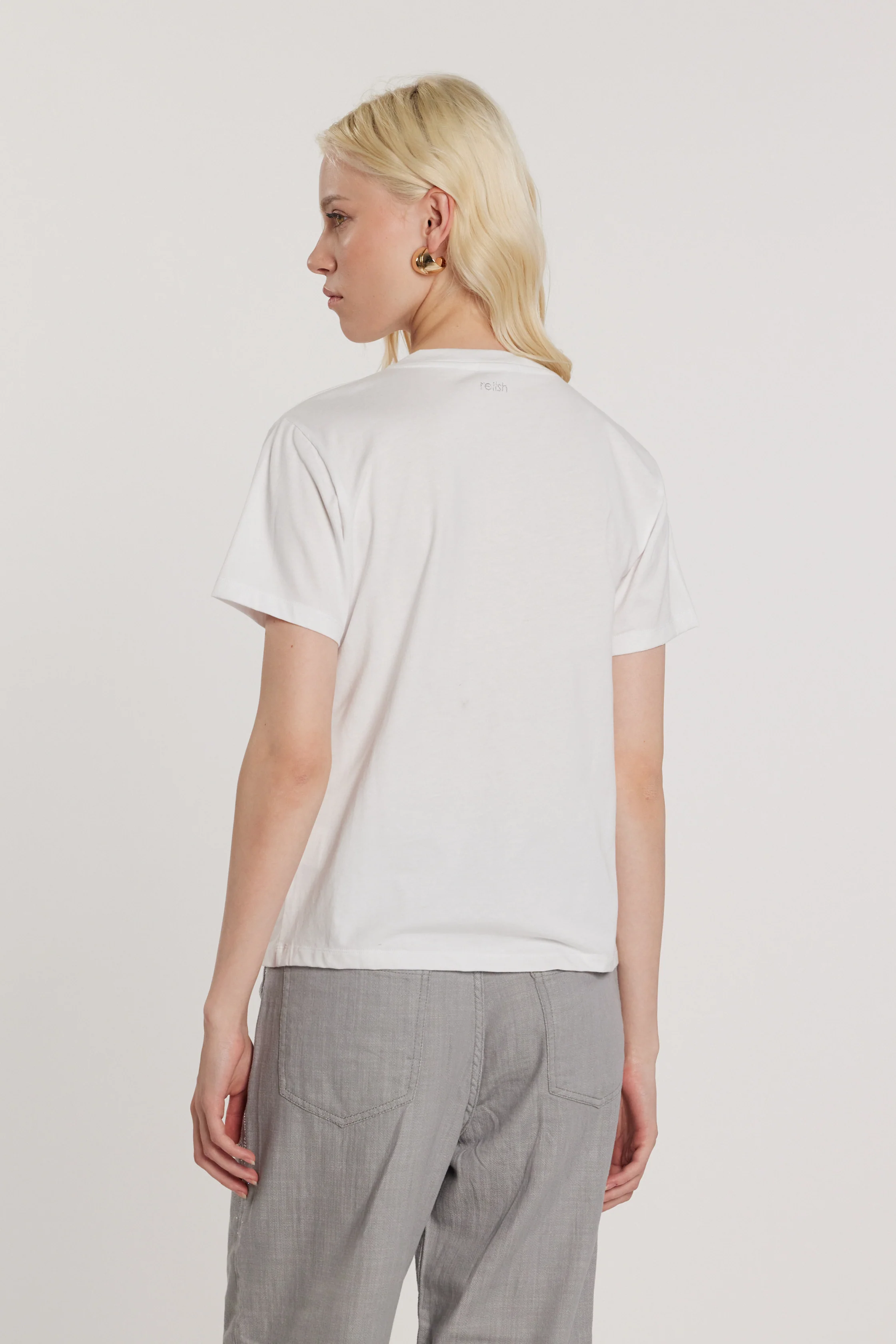 T-Shirt ARDANT maniche corte con nodo sul seno più applicazioni pietre - Image 3