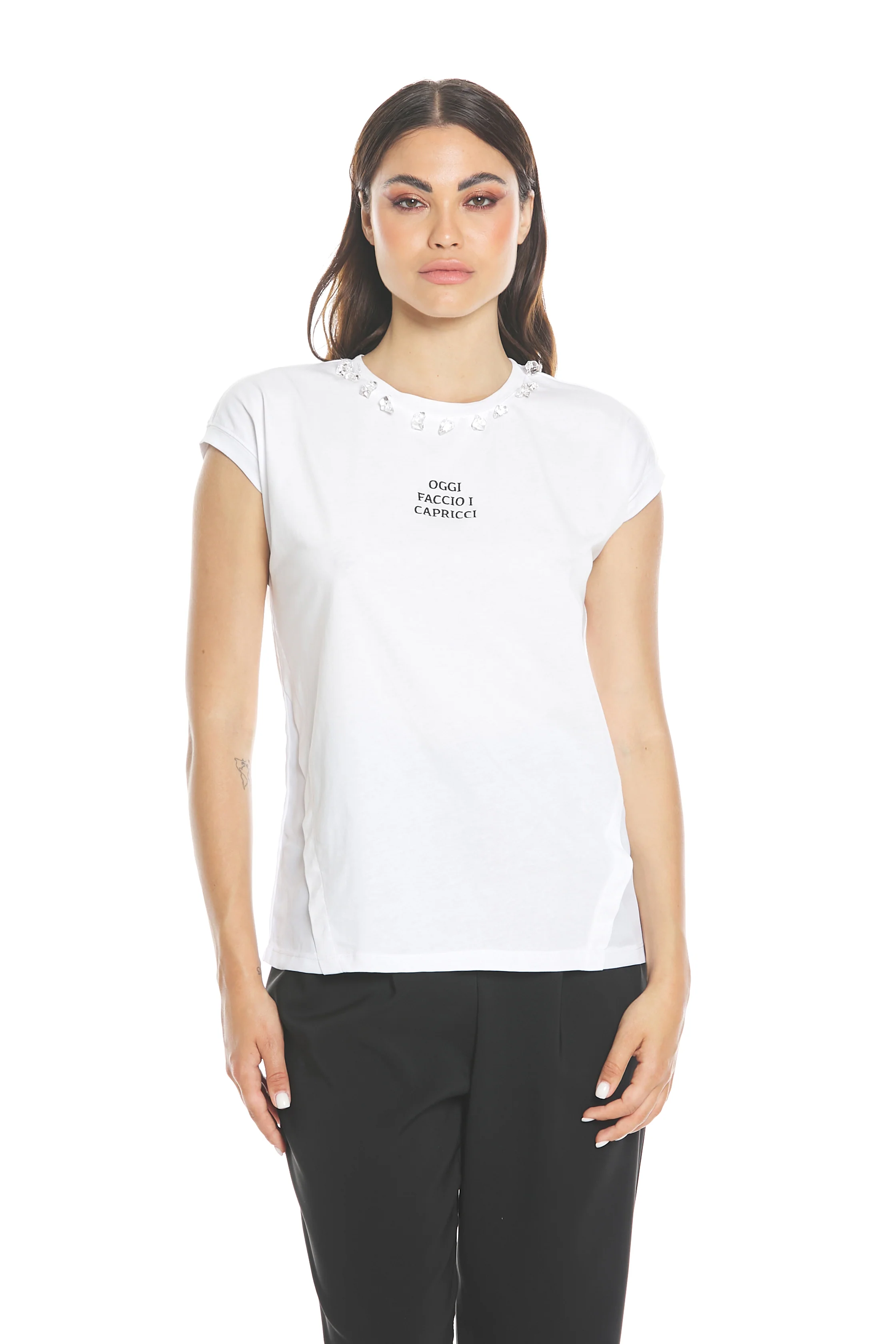 T-shirt ARIES mezza manica con ricamo più applicazione cristalli - Image 2