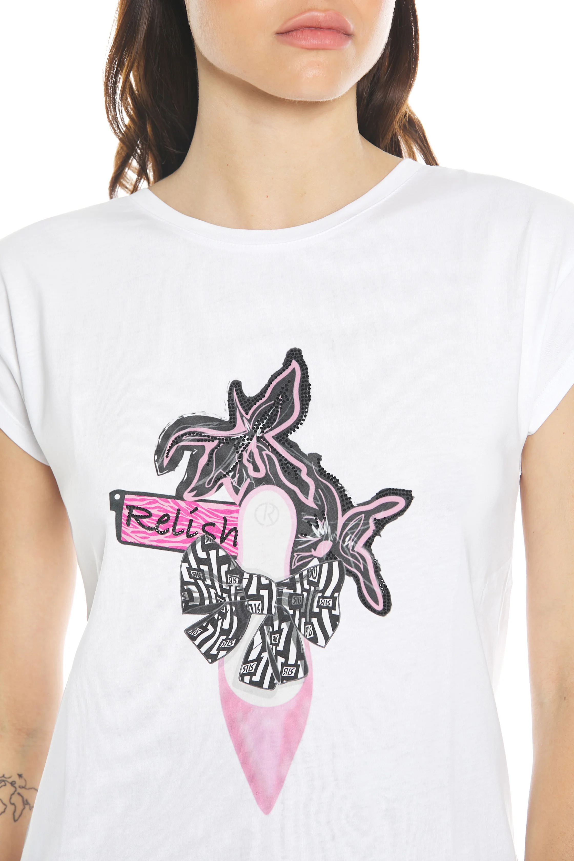 T-shirt CANCERI mezza manica con stampa più strass decolte' con logo - Image 5